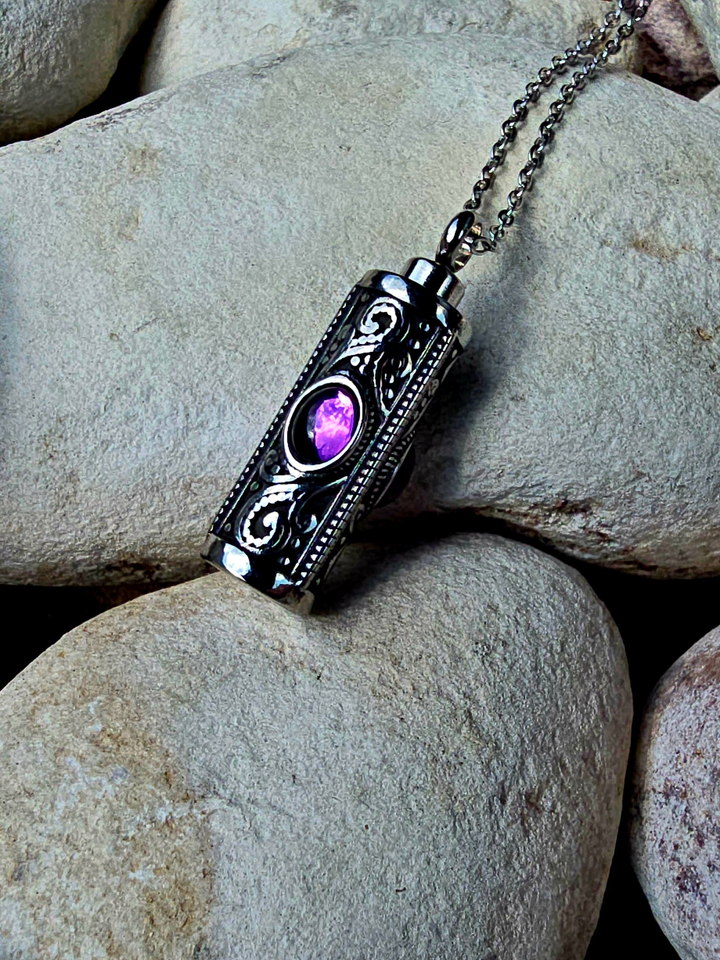 Stone Urn Necklace - Stainless Steel Memorial Jewelry