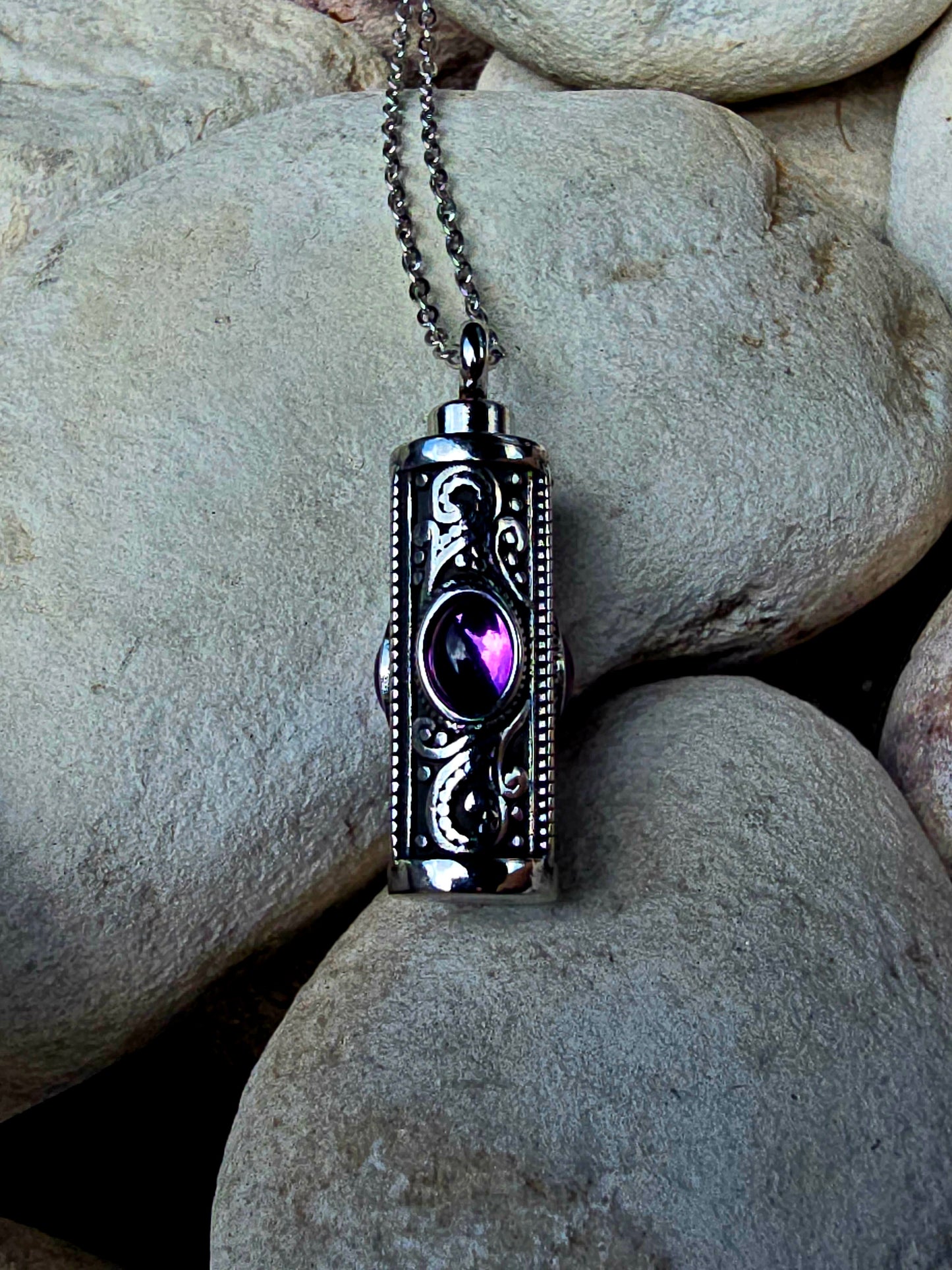 Stone Urn Necklace - Stainless Steel Memorial Jewelry
