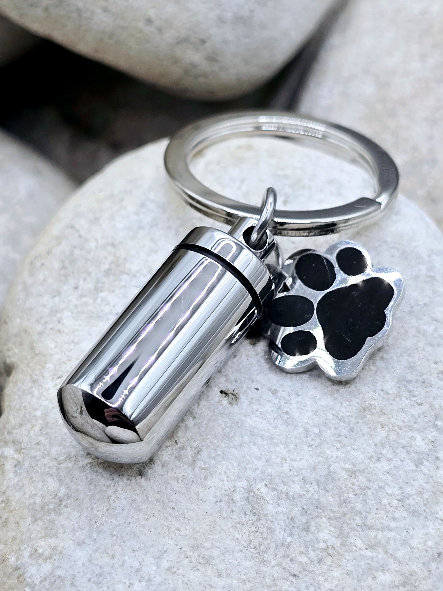 Silver paw print urn keychain