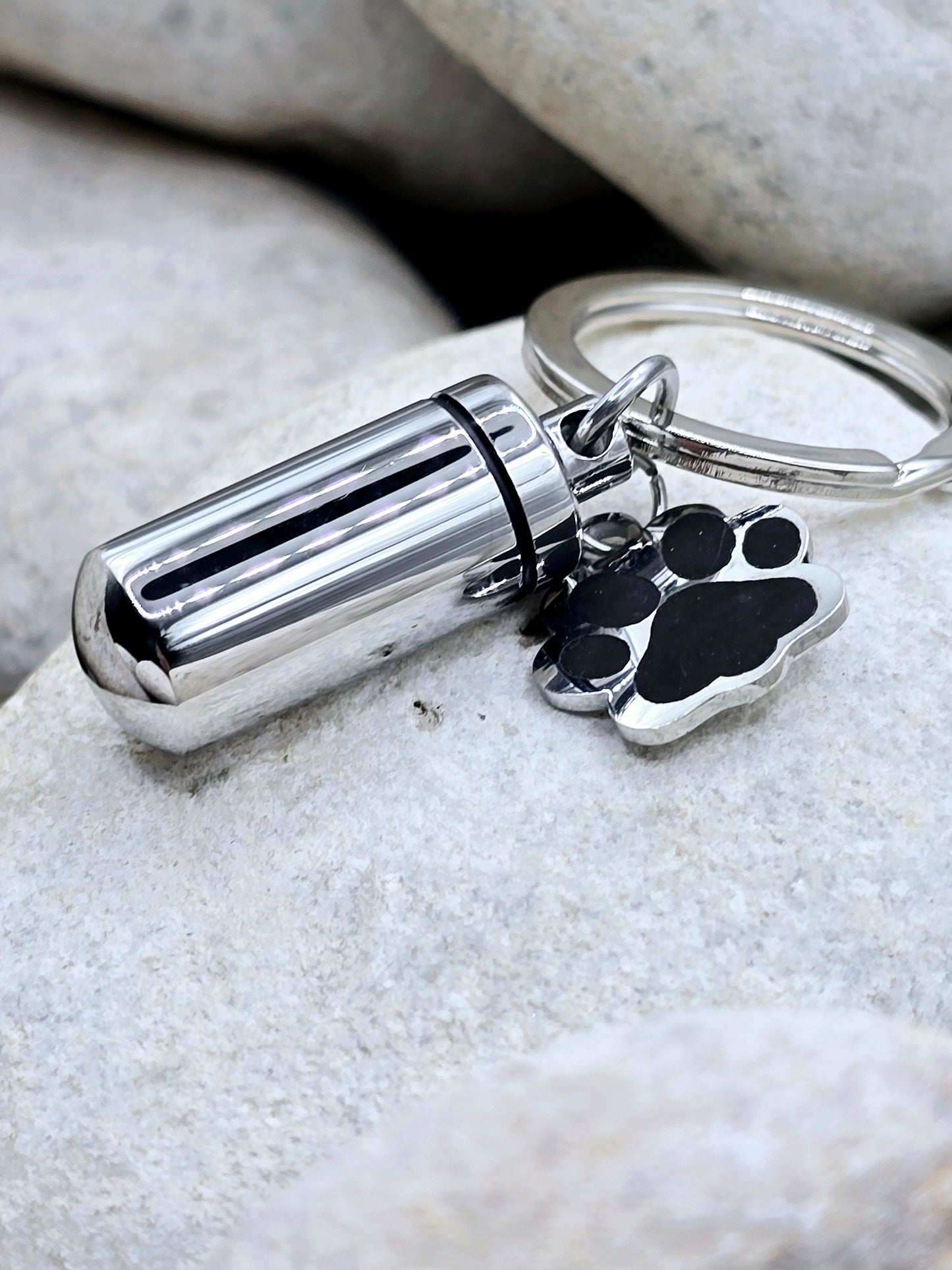 Silver paw print urn keychain