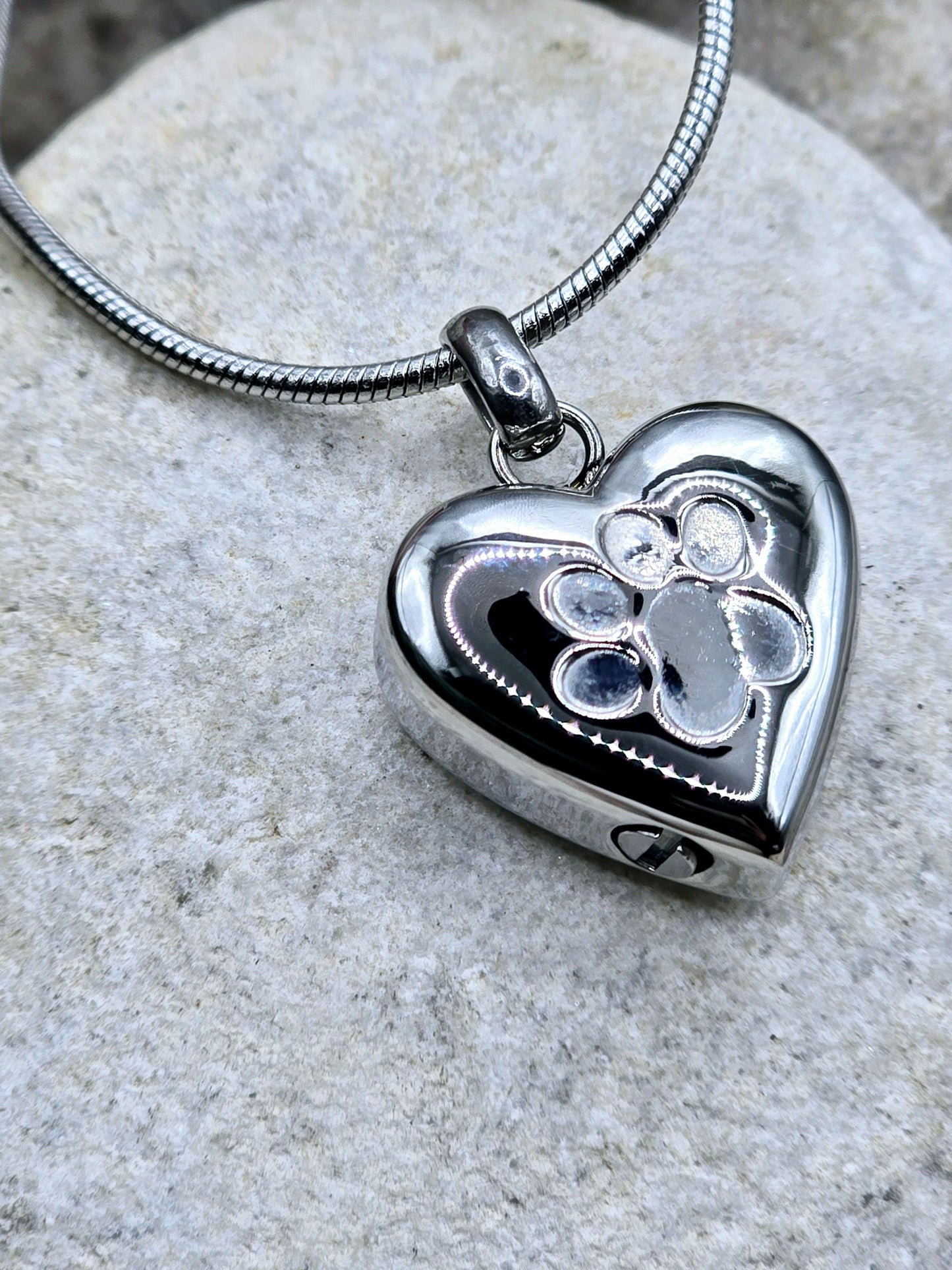 Silver heart pet urn necklace