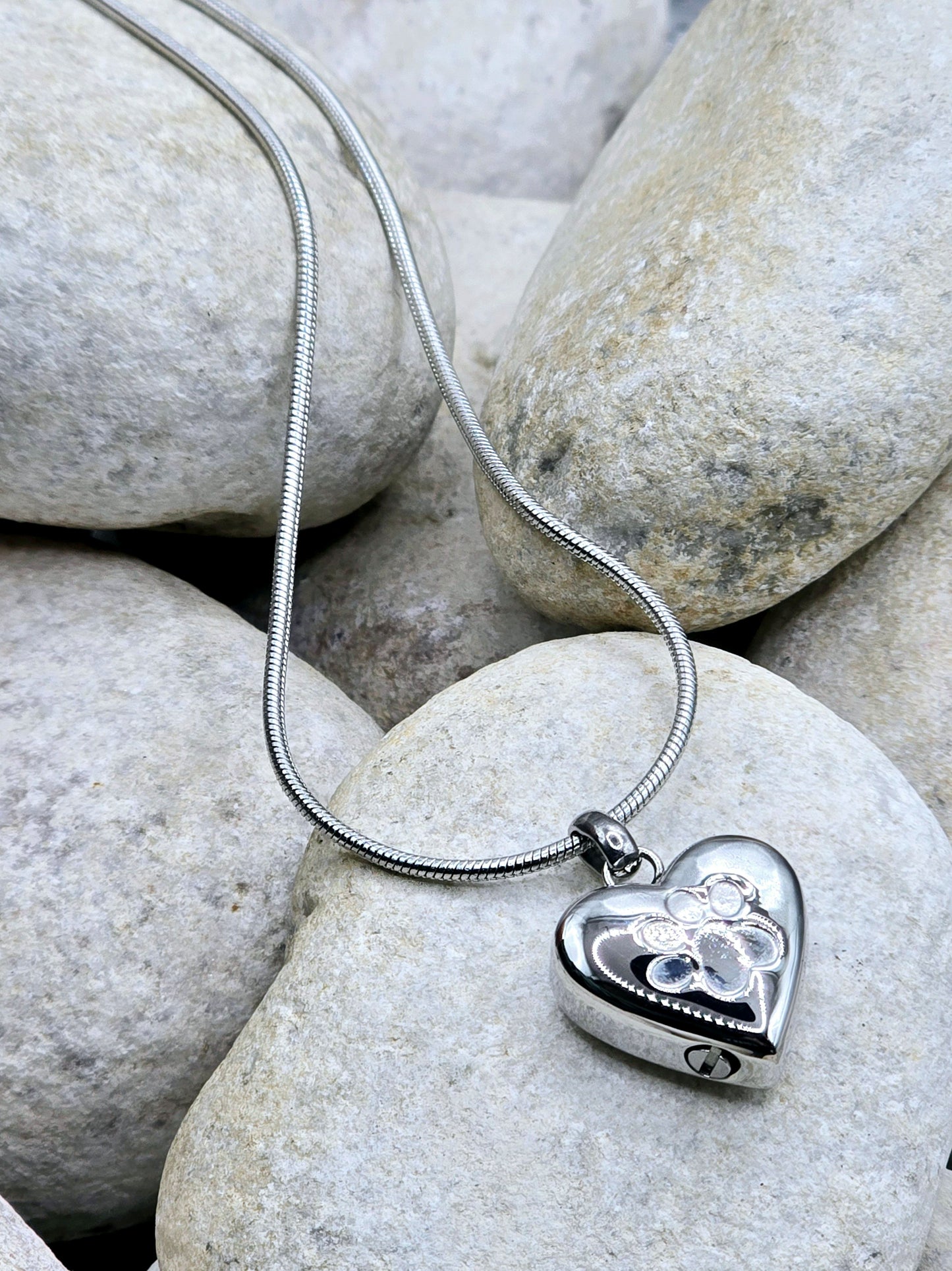 Silver heart pet urn necklace