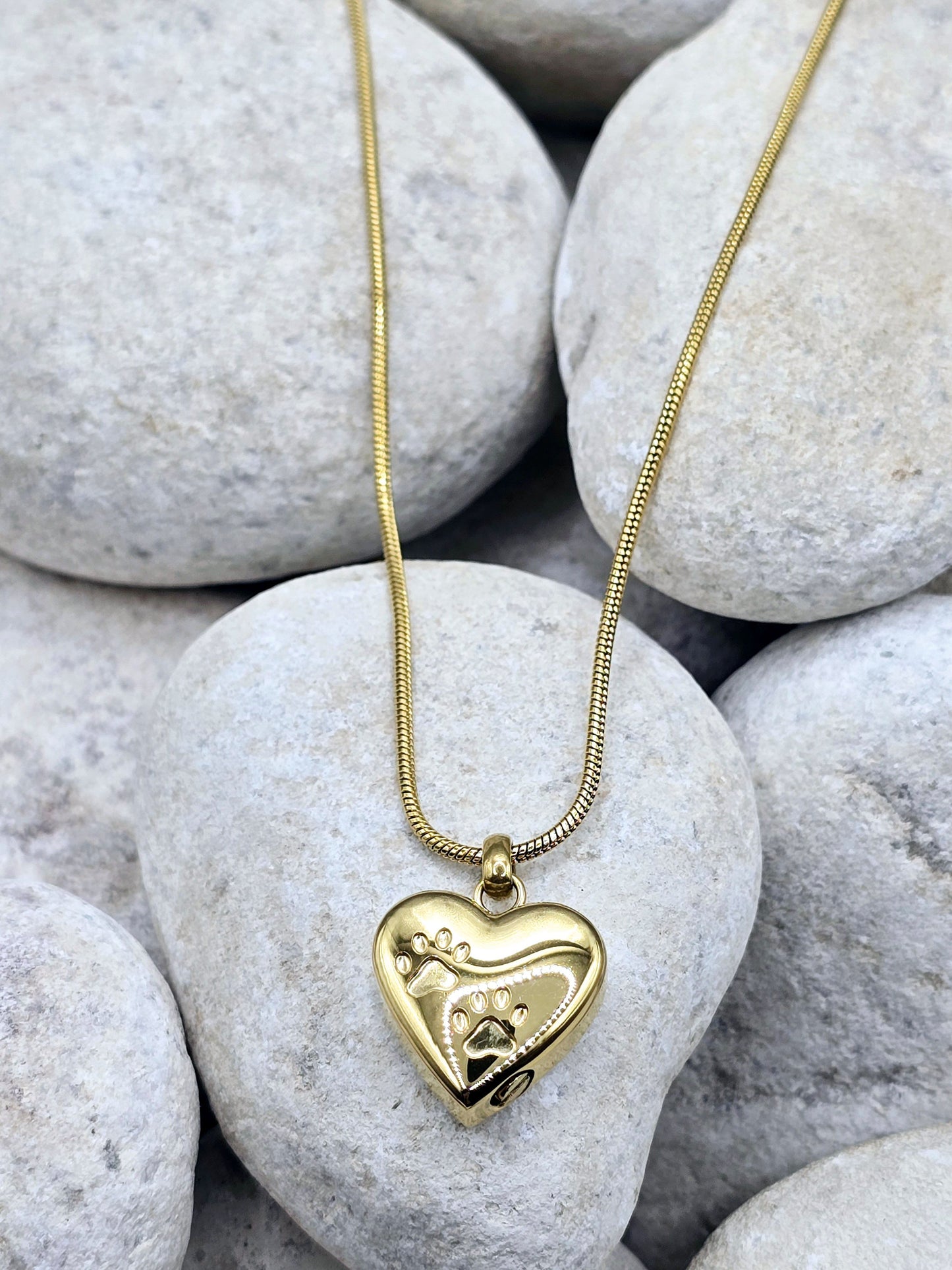 Gold heart pet urn necklace