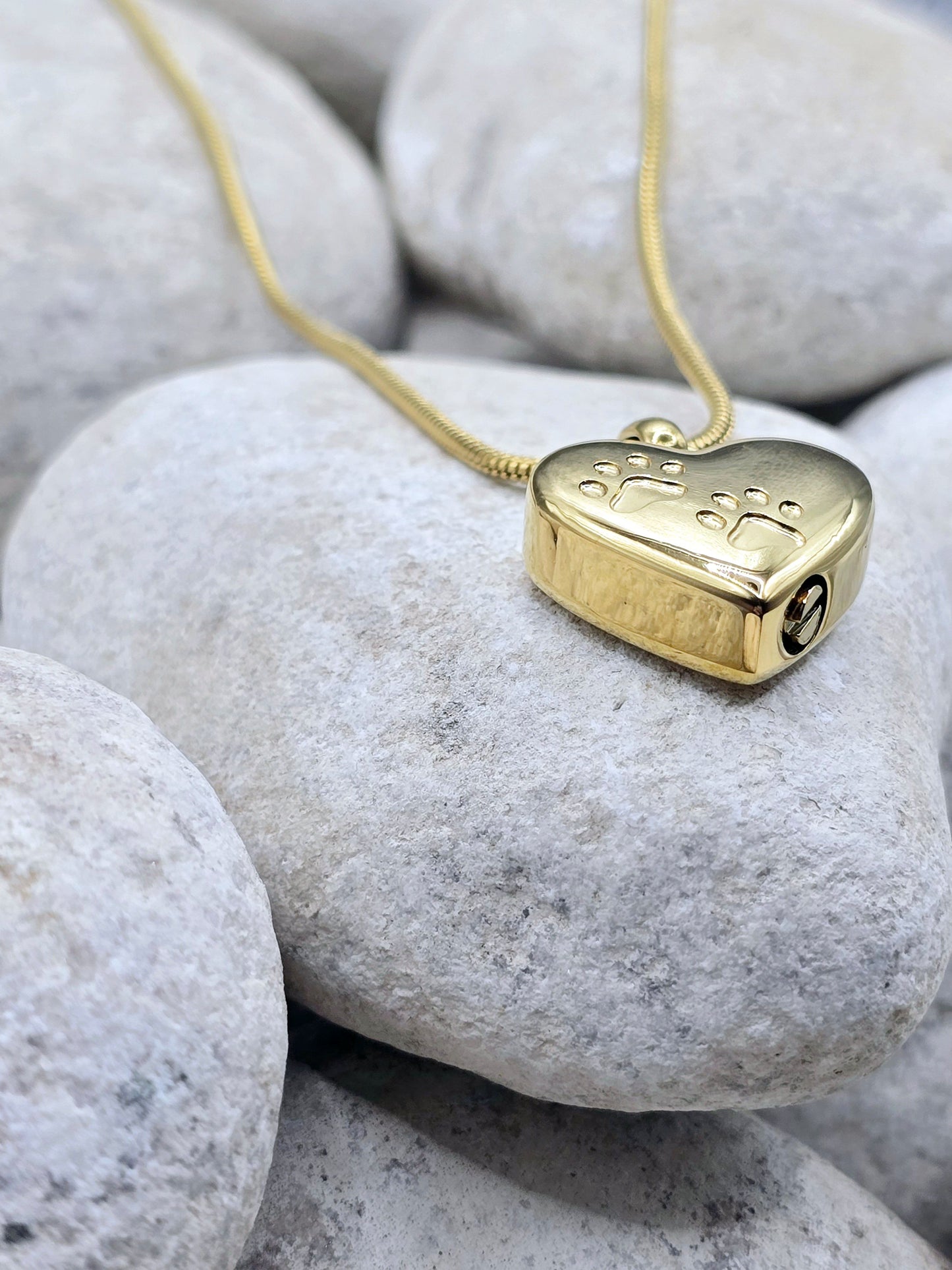 Gold heart pet urn necklace