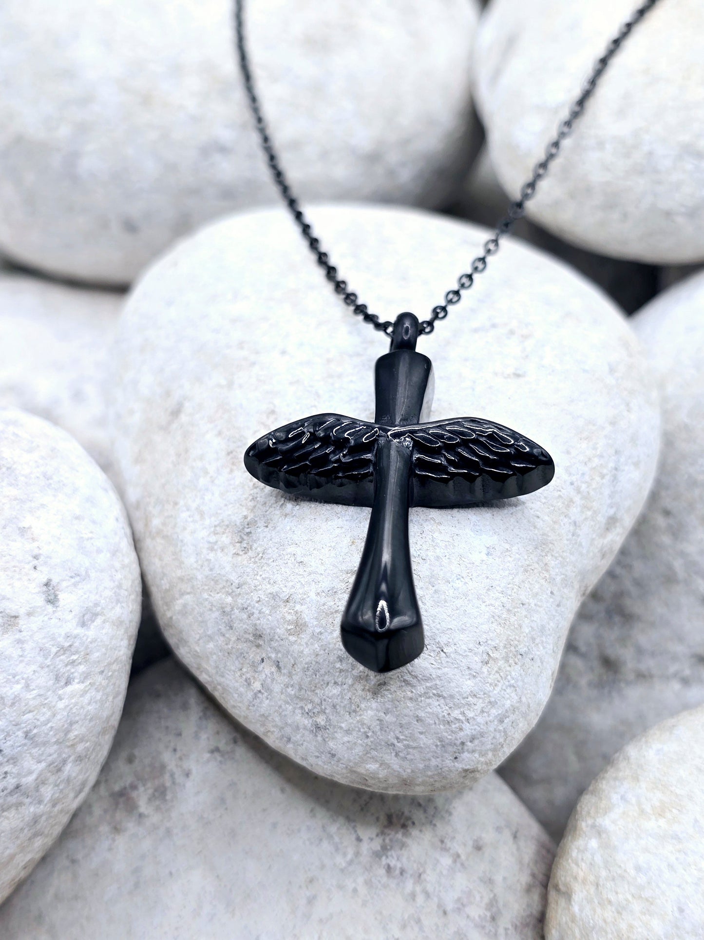 Angel wing cross urn pendant and chain