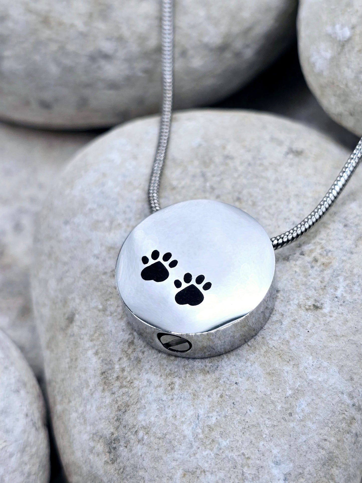 Silver round pet urn necklace