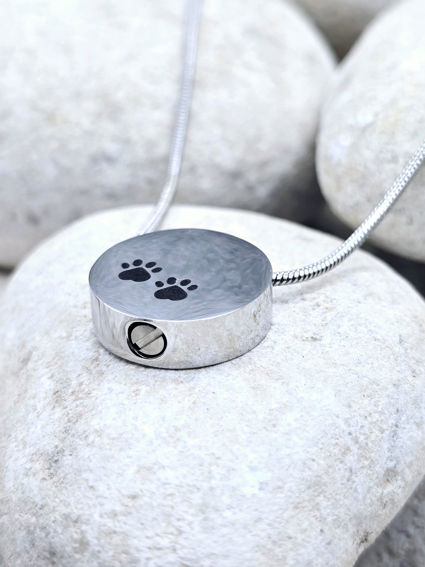 Silver round pet urn necklace