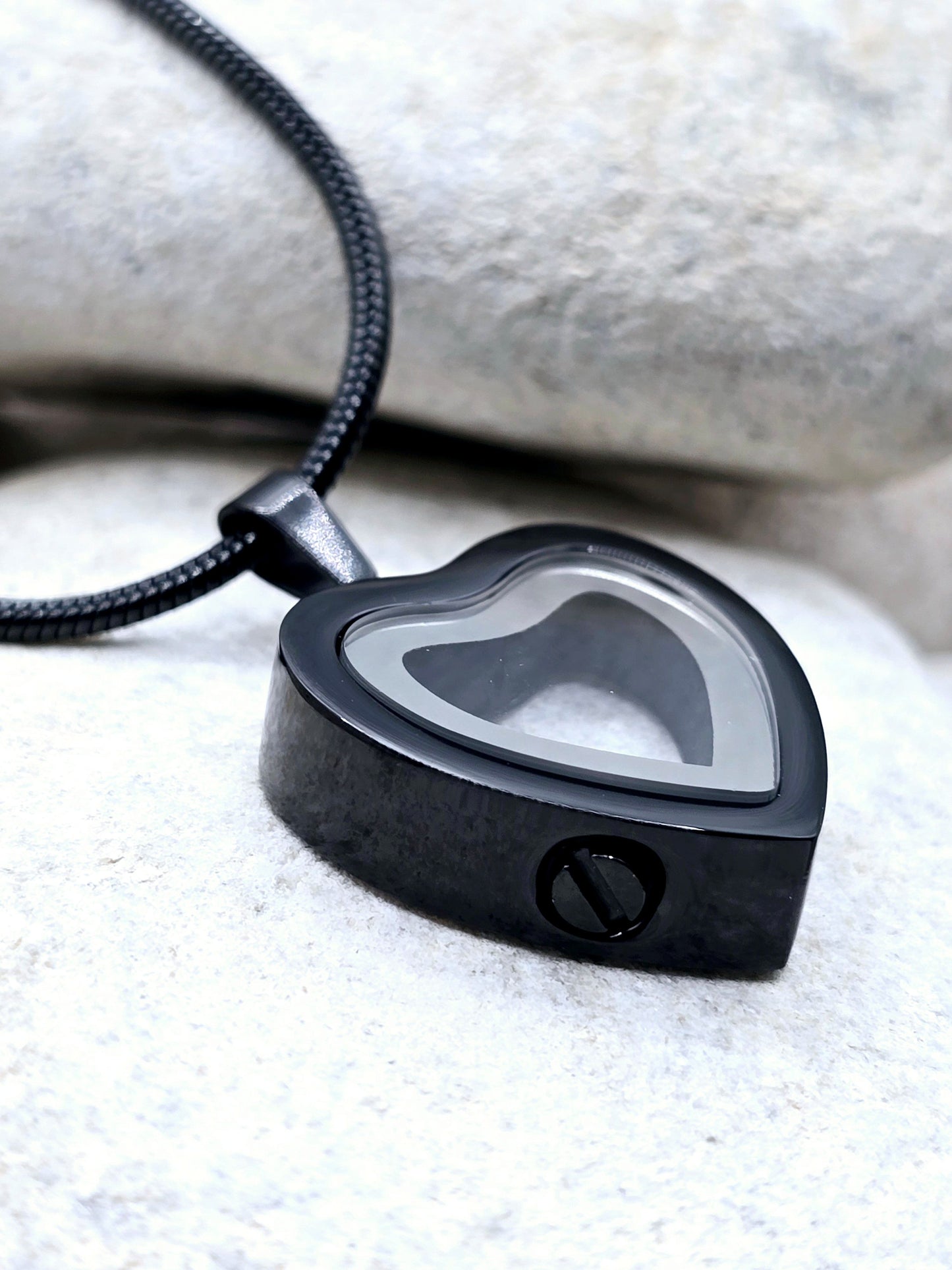 Glass window heart urn pendant and chain