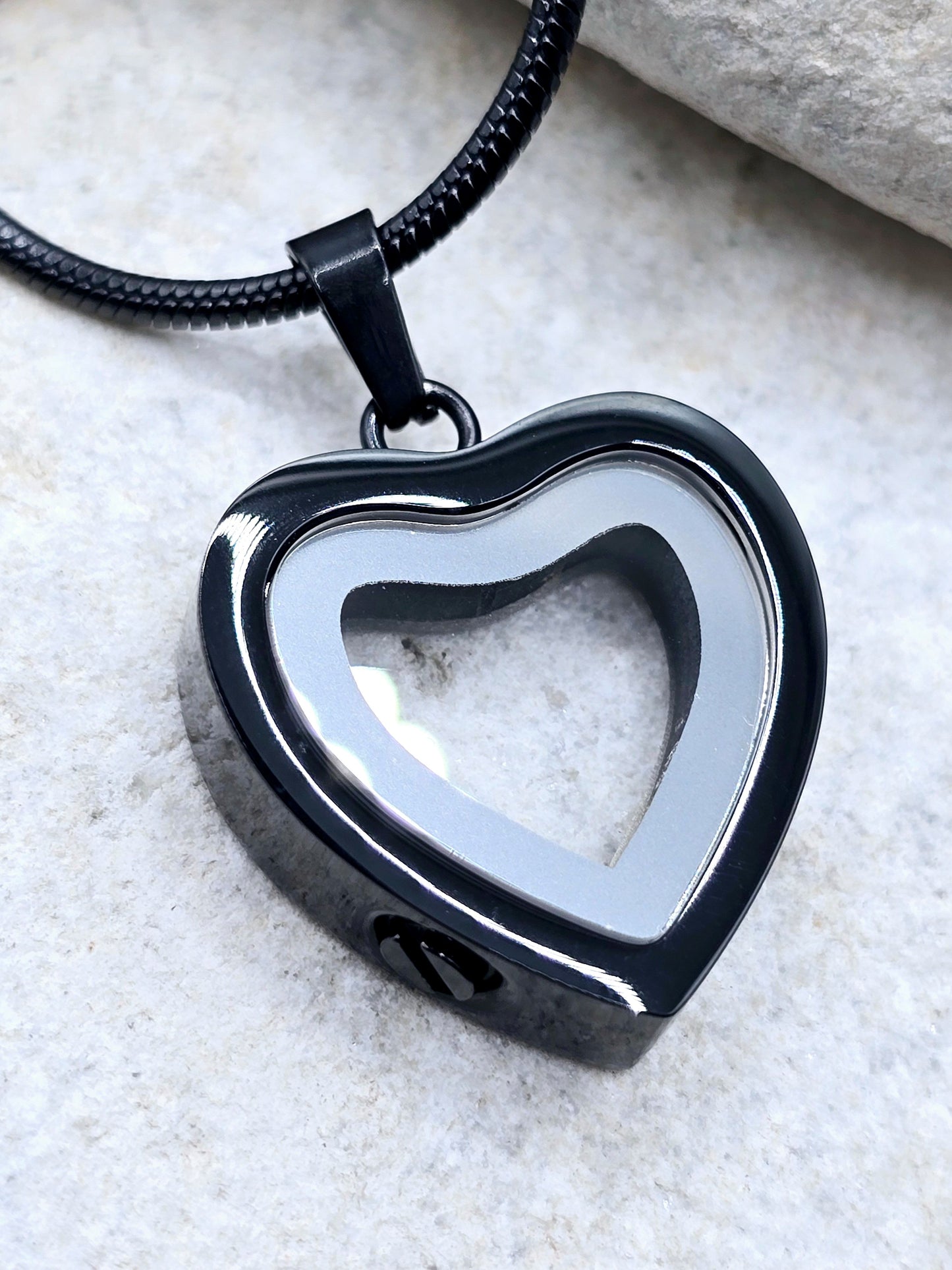 Glass window heart urn pendant and chain