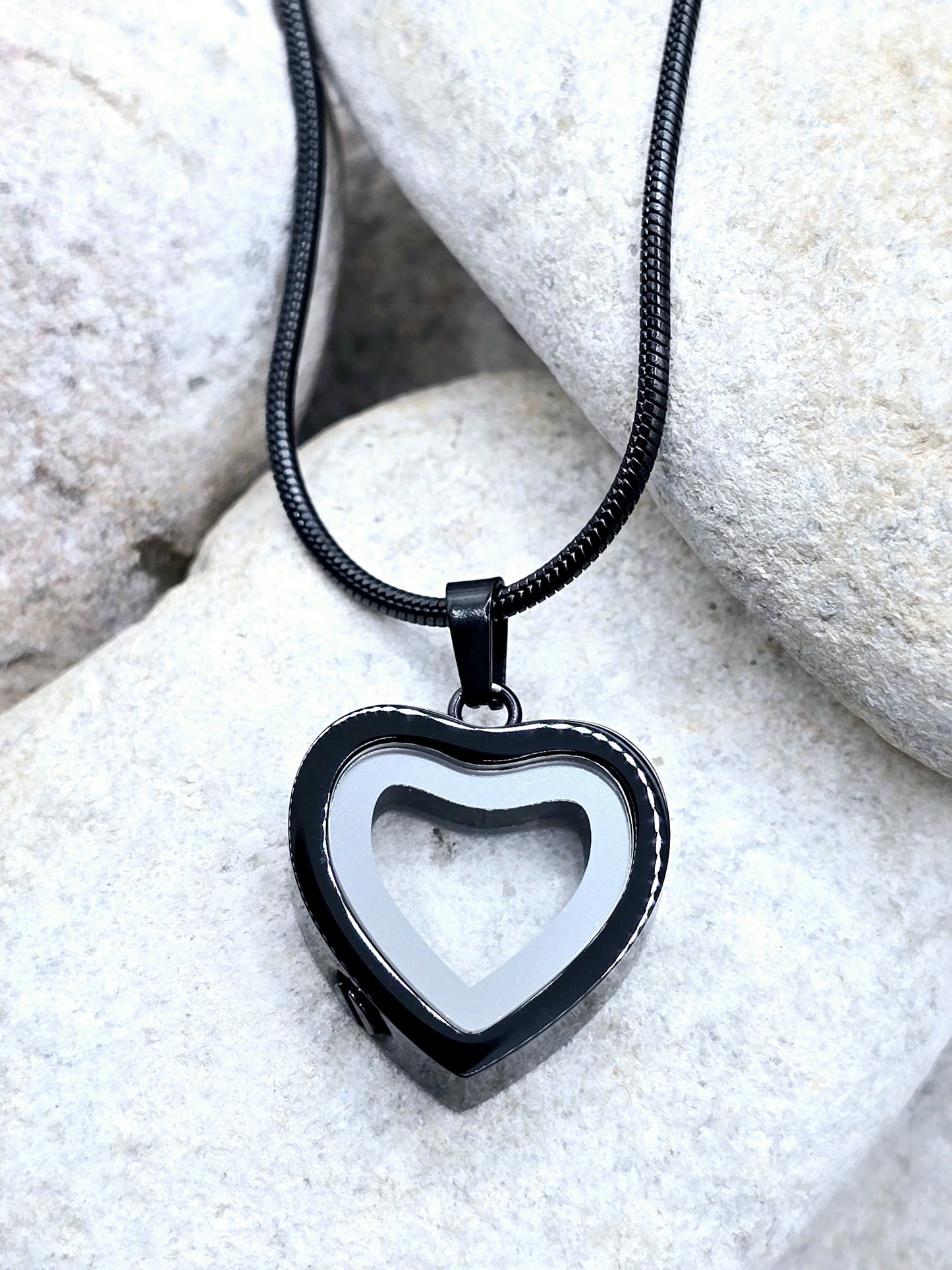 Glass window heart urn pendant and chain