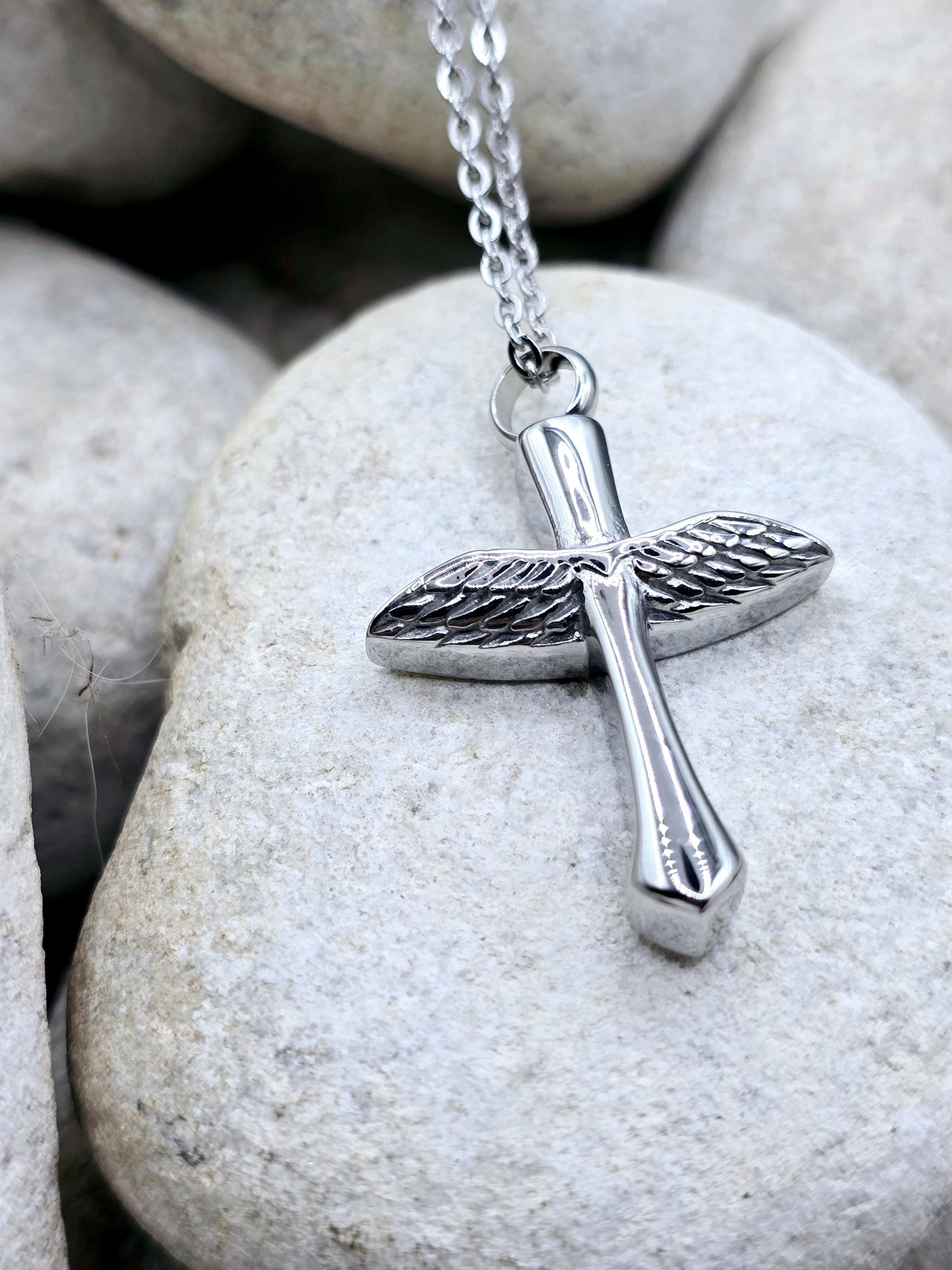 Angel wing cross pendant and chain
