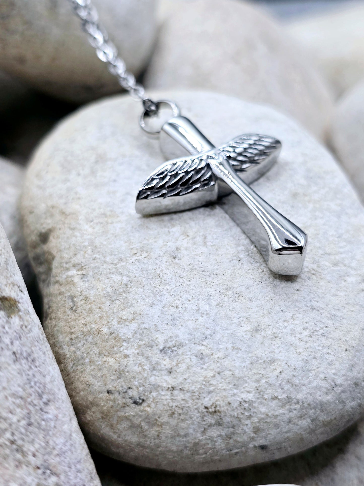 Angel wing cross pendant and chain
