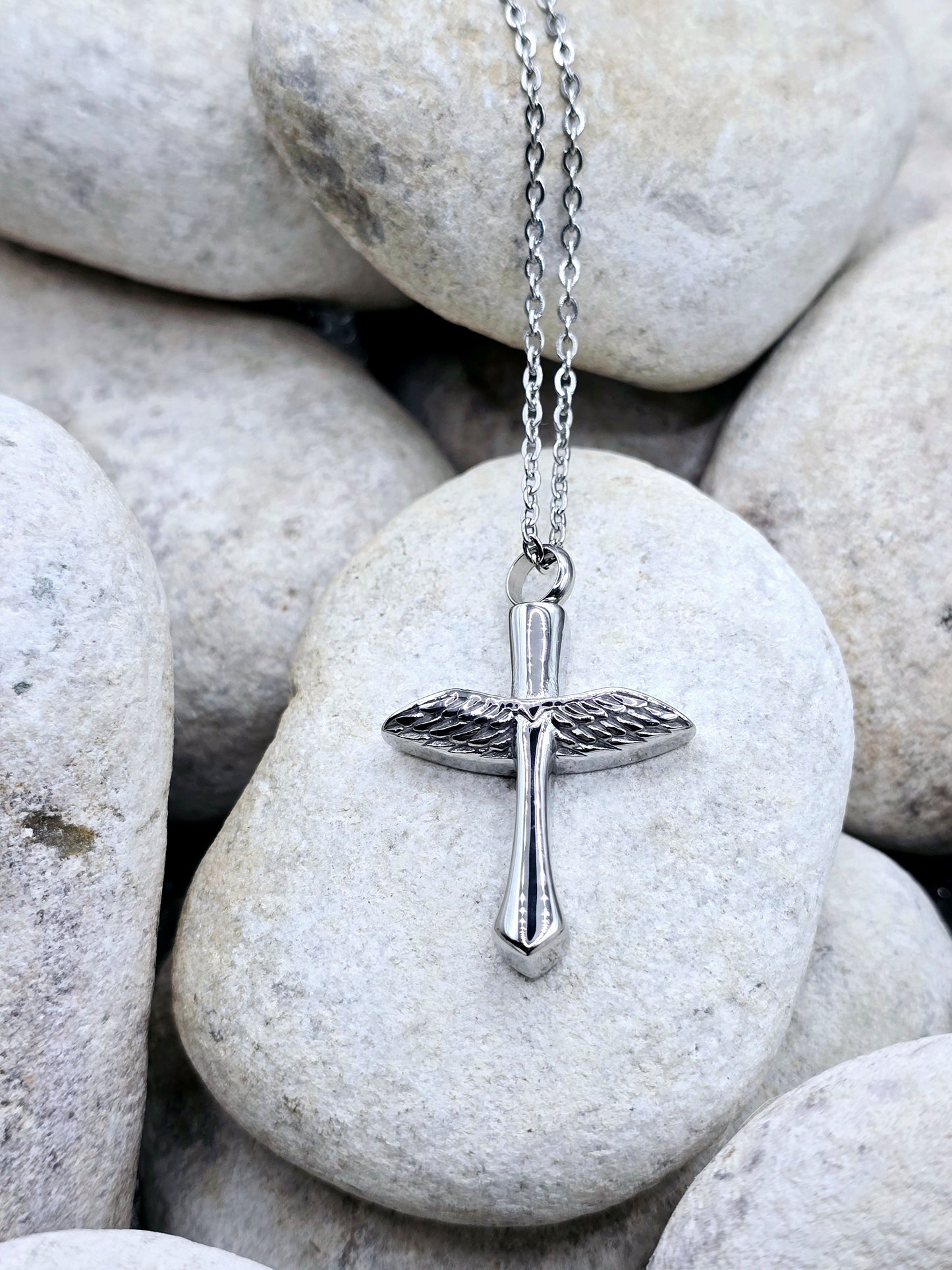 Angel wing cross pendant and chain