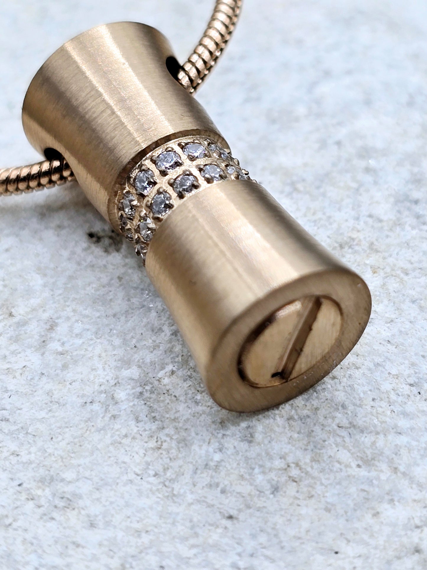 Rose gold stainless steel urn pendant and chain