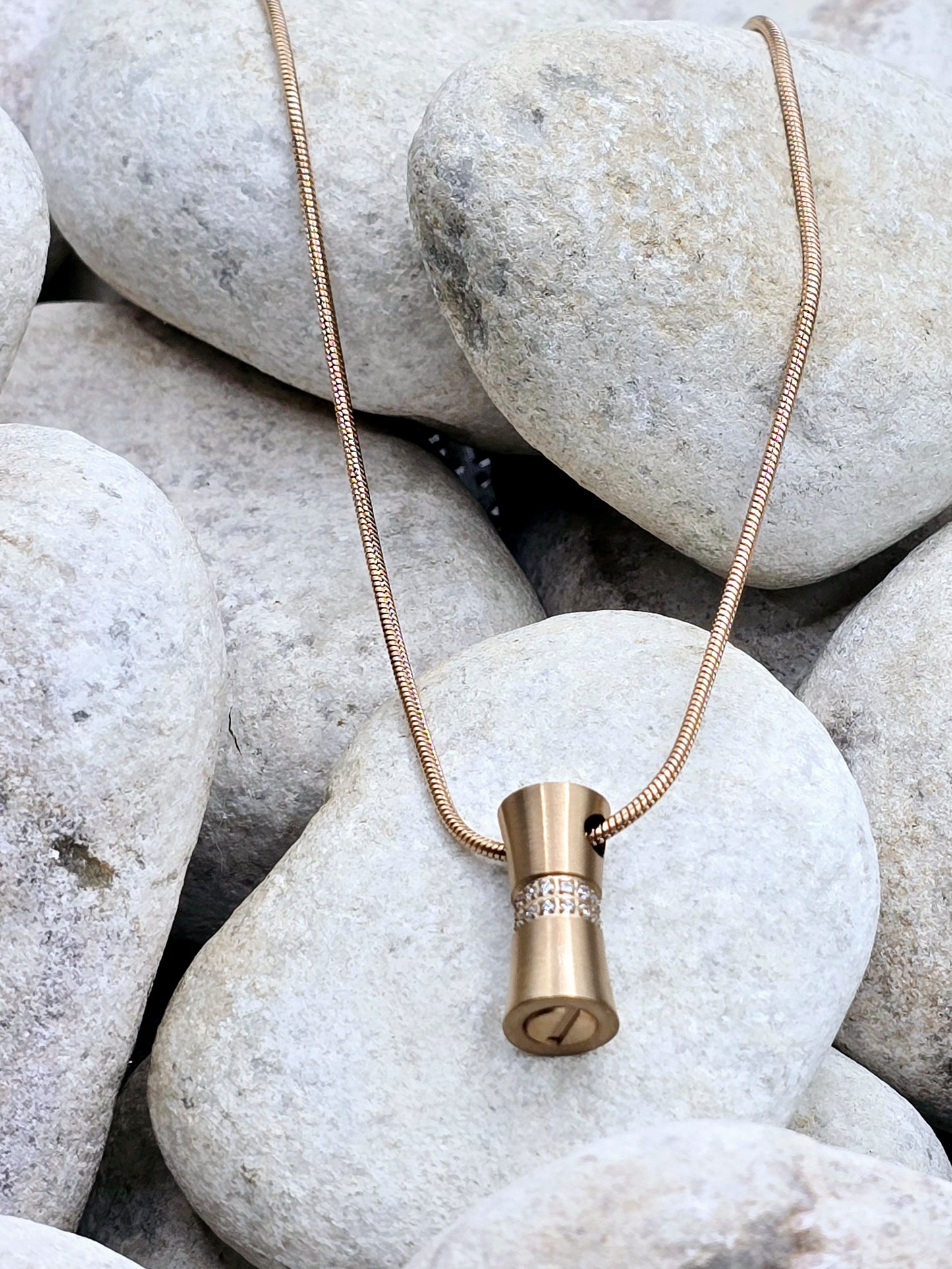 Rose gold stainless steel urn pendant and chain