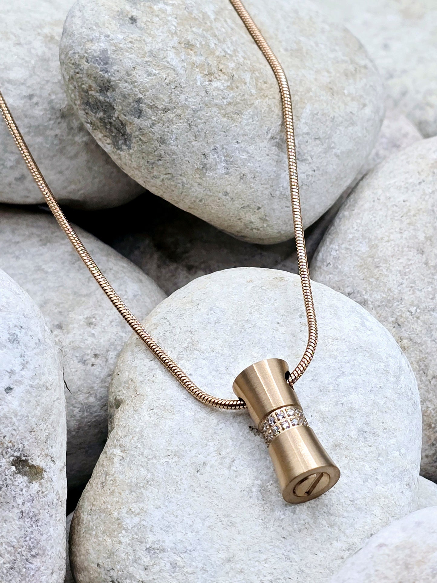 Rose gold stainless steel urn pendant and chain
