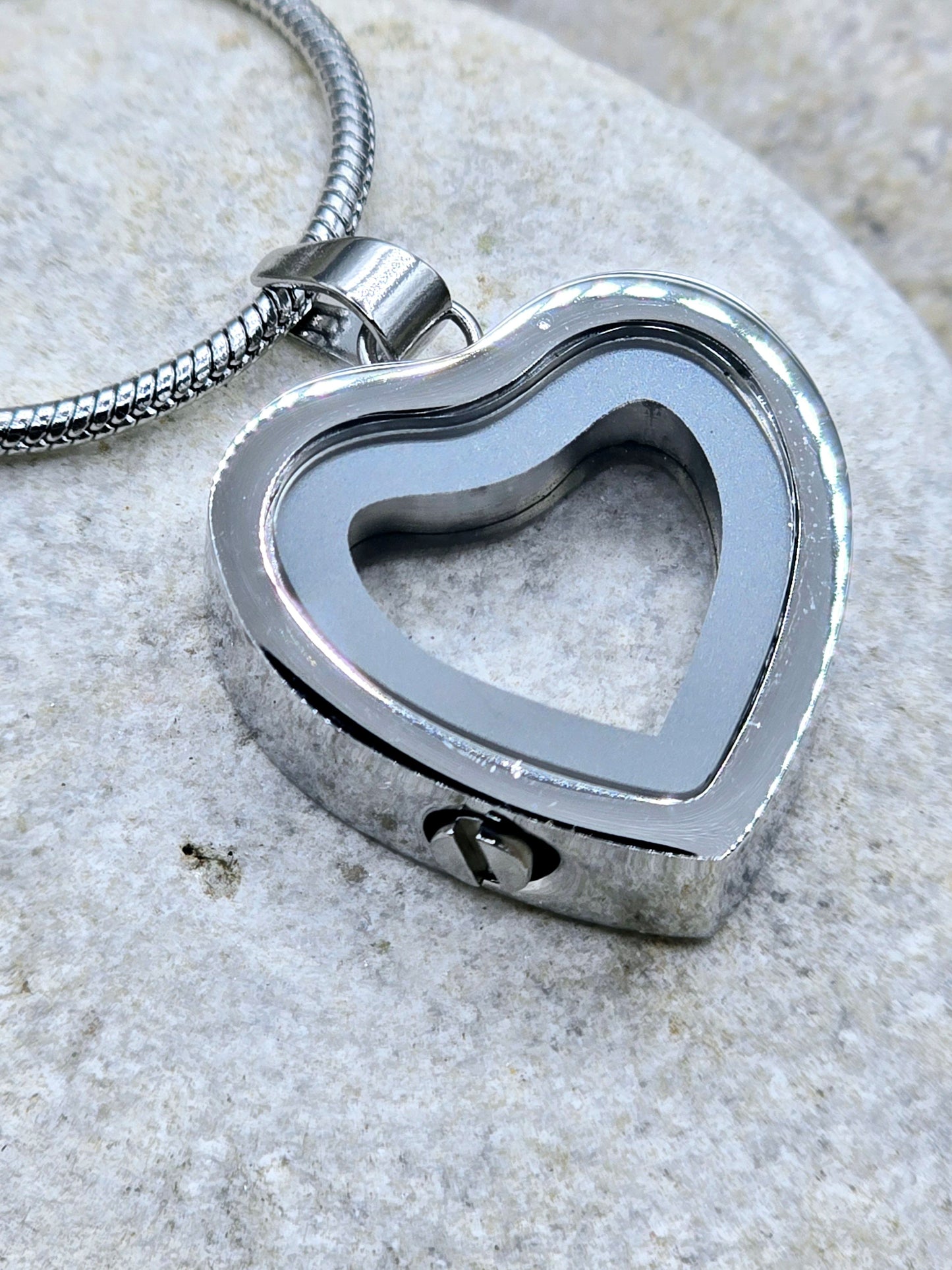 Silver glass window heart pendant and chain