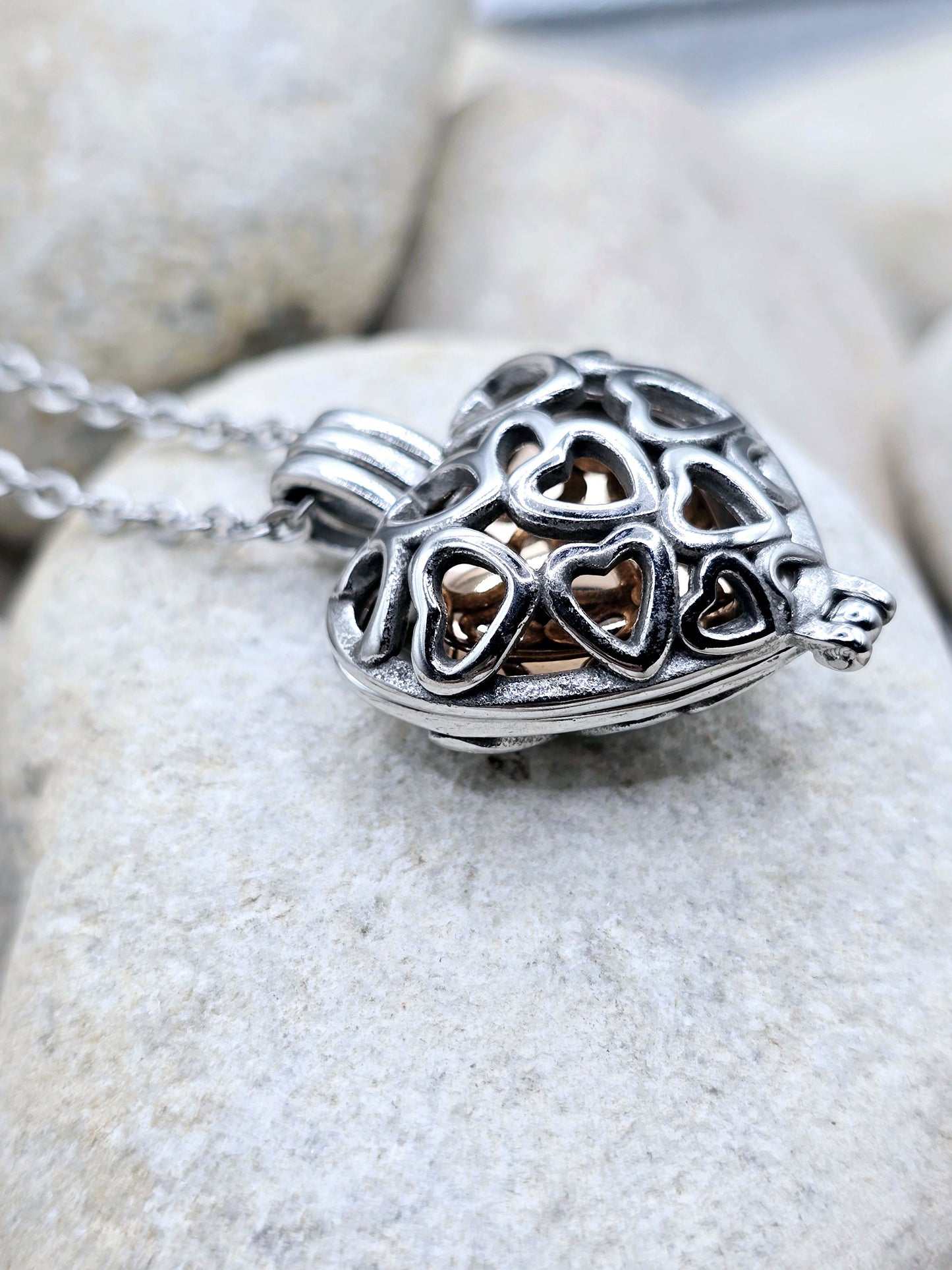 Heart cage urn pendant and chain
