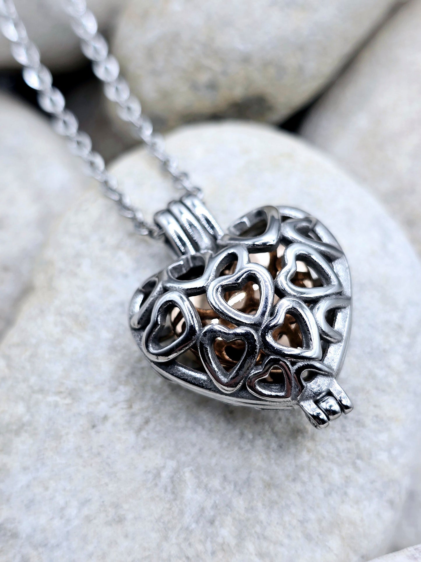 Heart cage urn pendant and chain