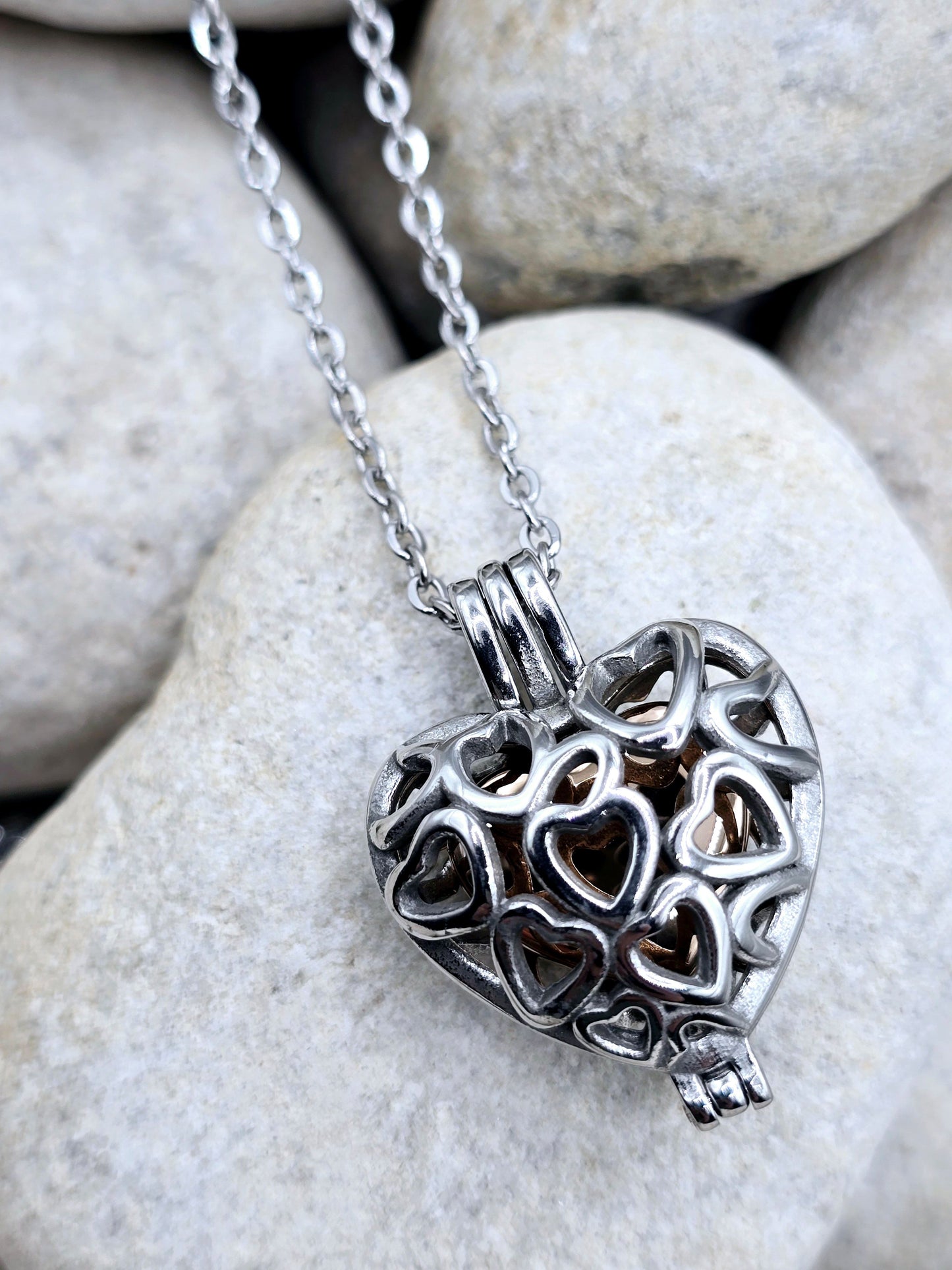 Heart cage urn pendant and chain