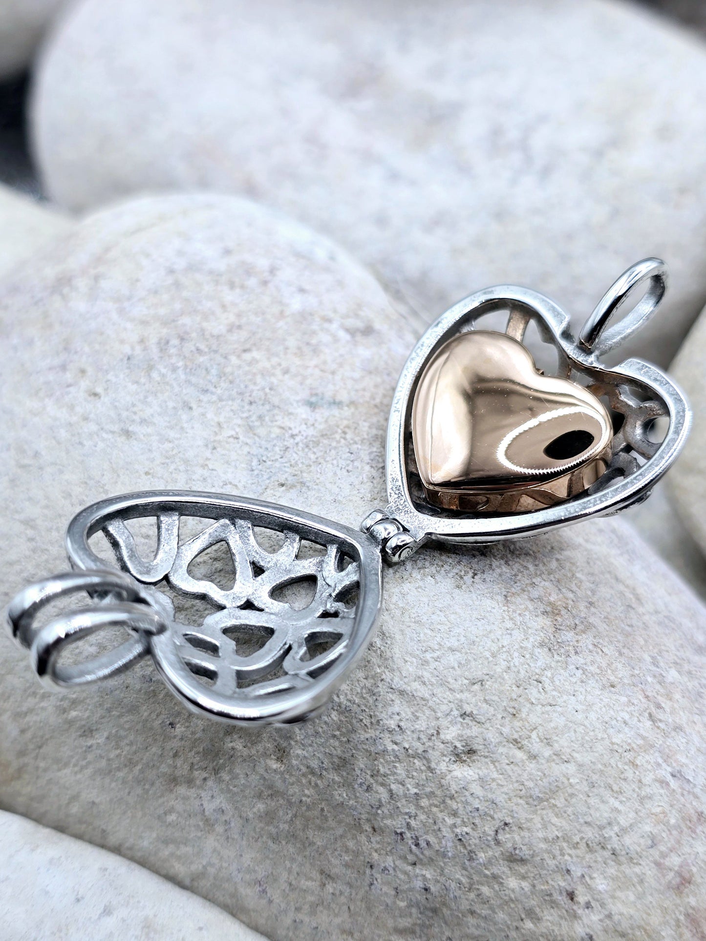 Heart cage urn pendant and chain