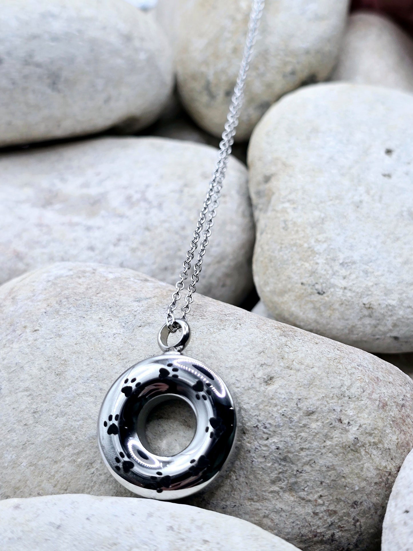 Donut shape pet urn necklace