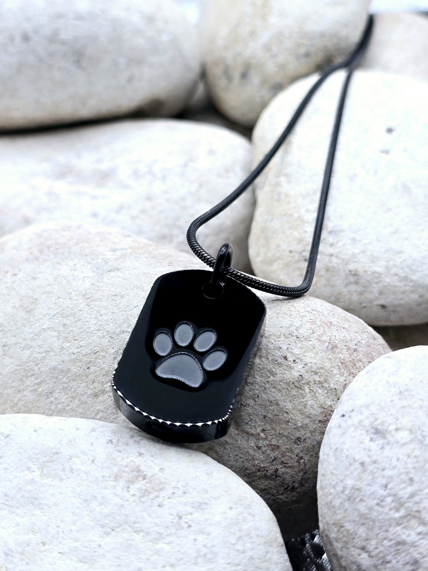 Black and bold pet urn necklace