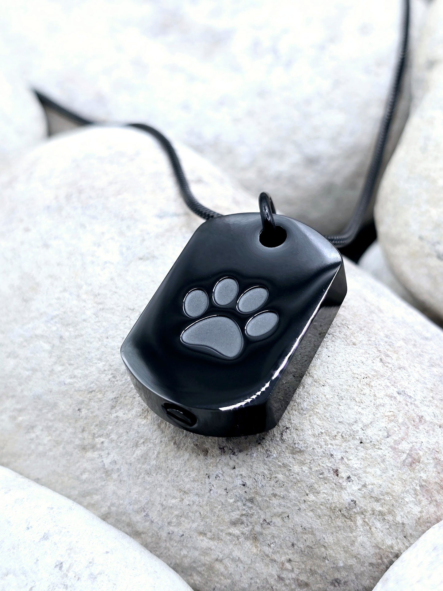 Black and bold pet urn necklace