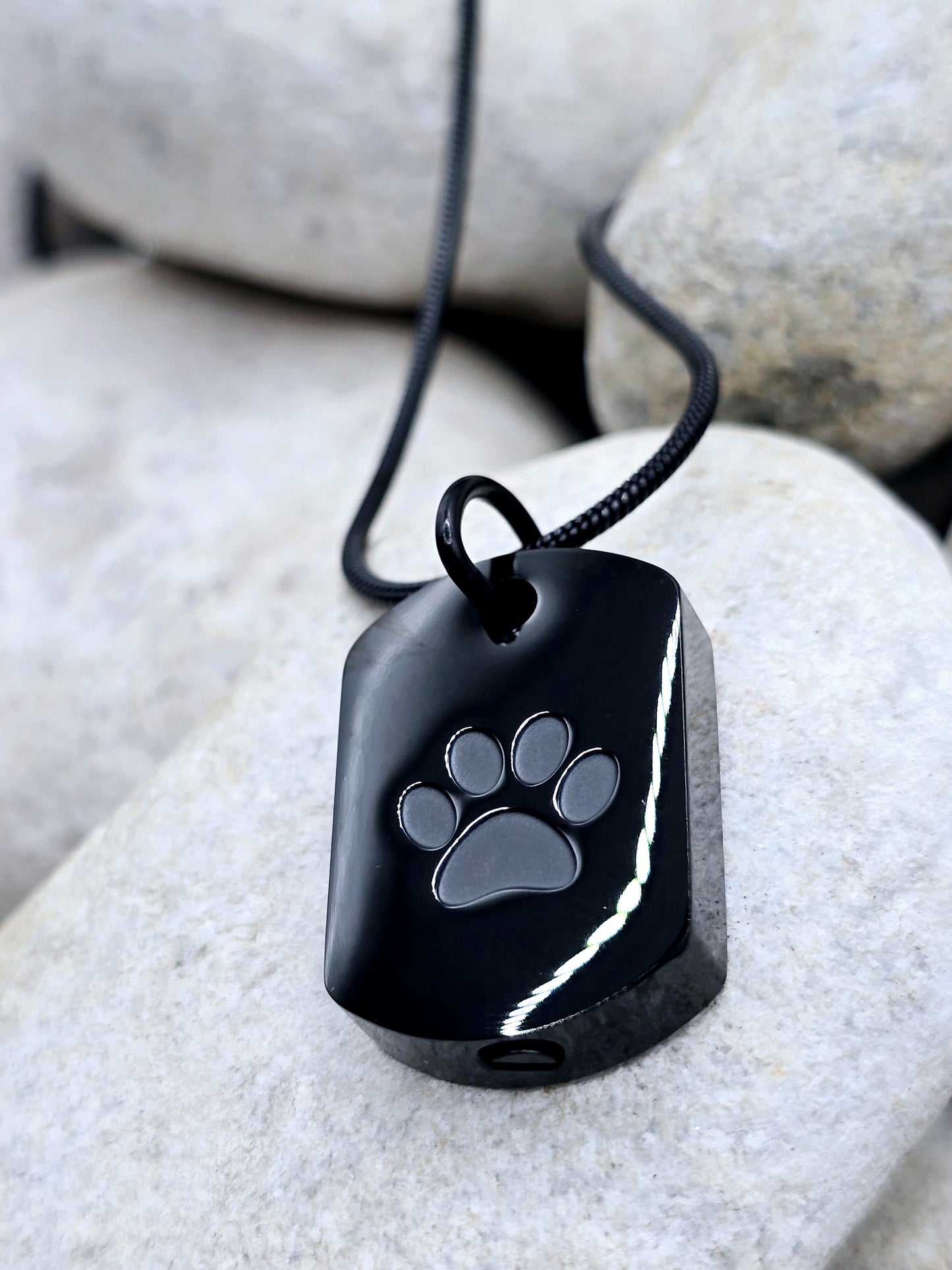 Black and bold pet urn necklace