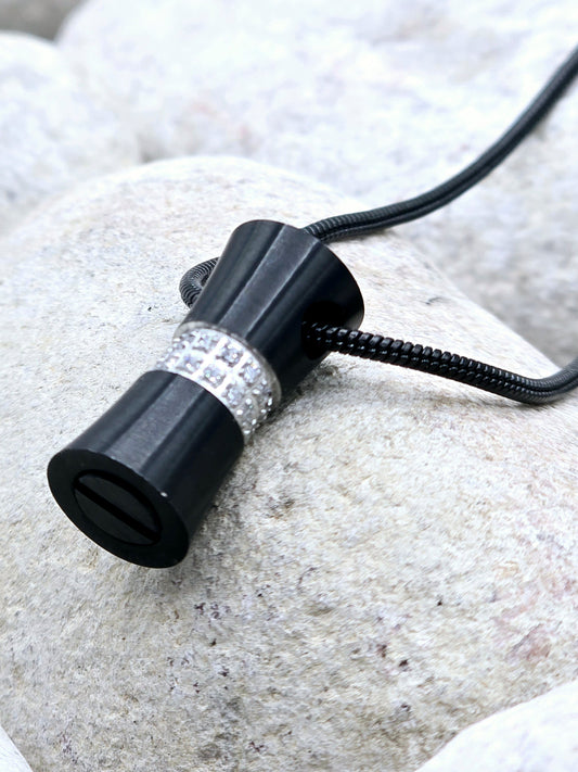 Black silo cremation urn pendant and chain