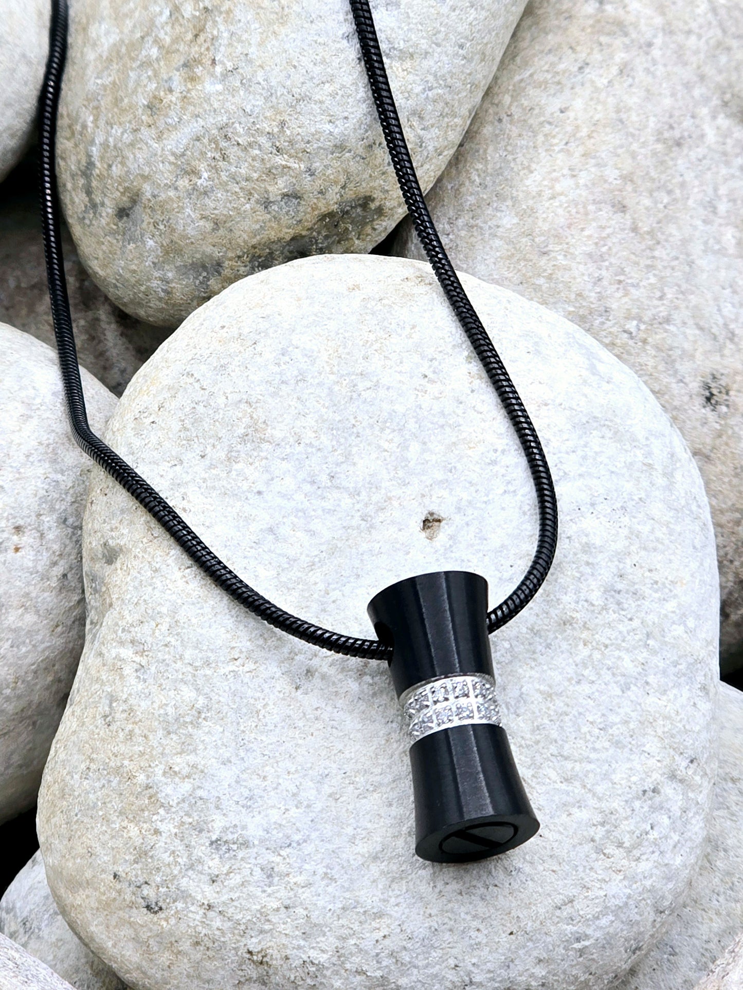 Black silo cremation urn pendant and chain