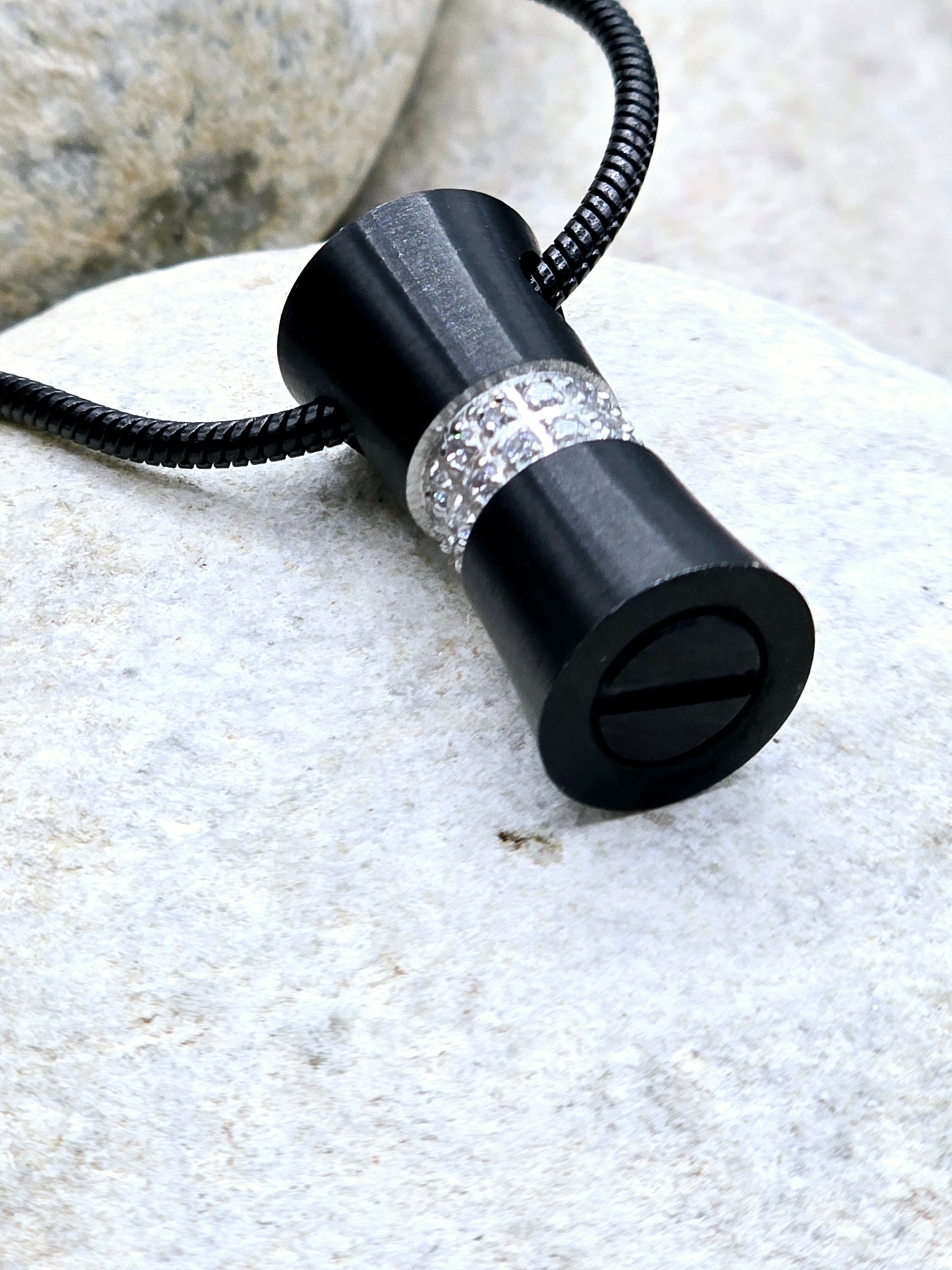 Black silo cremation urn pendant and chain