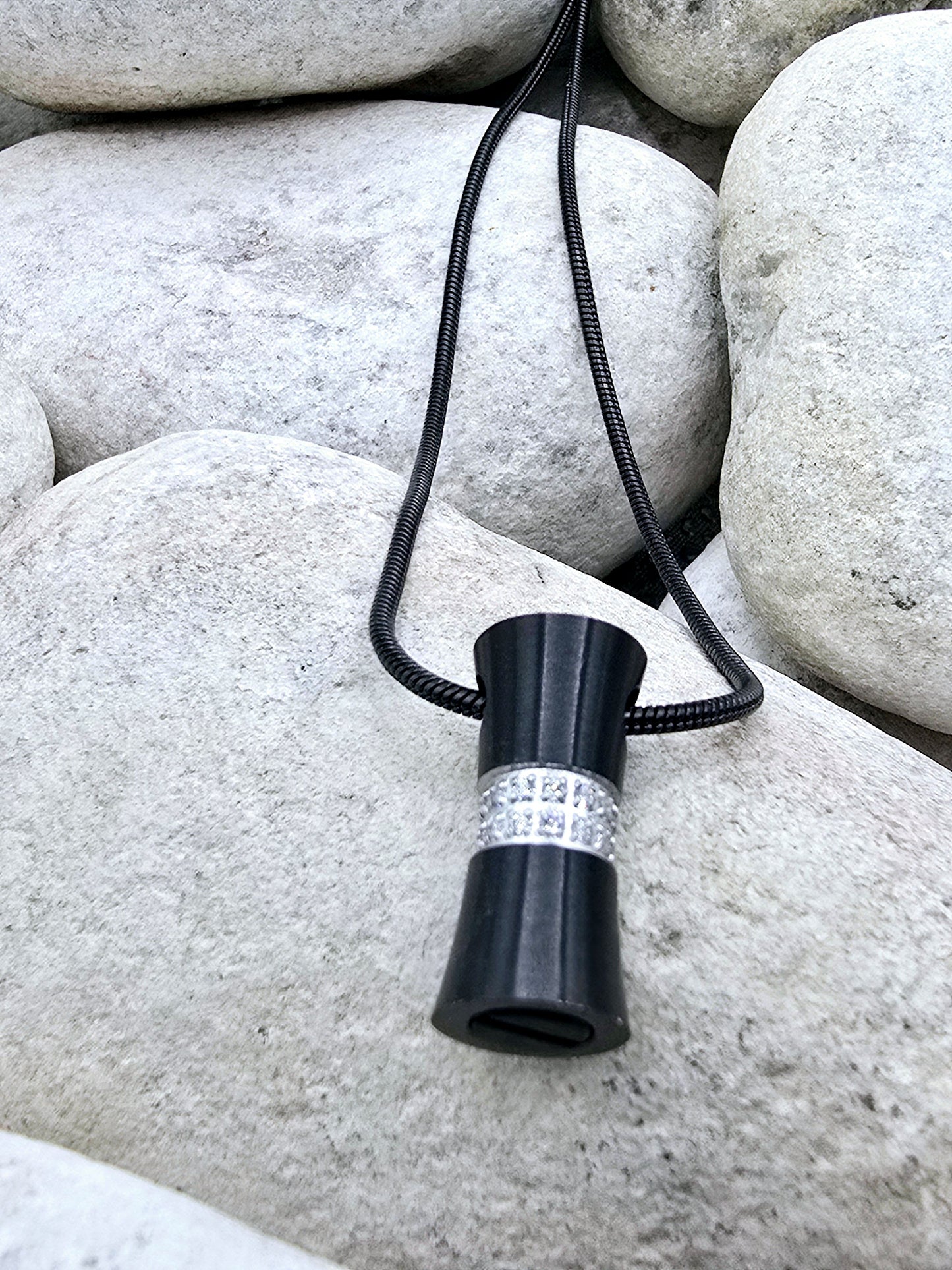 Black silo cremation urn pendant and chain