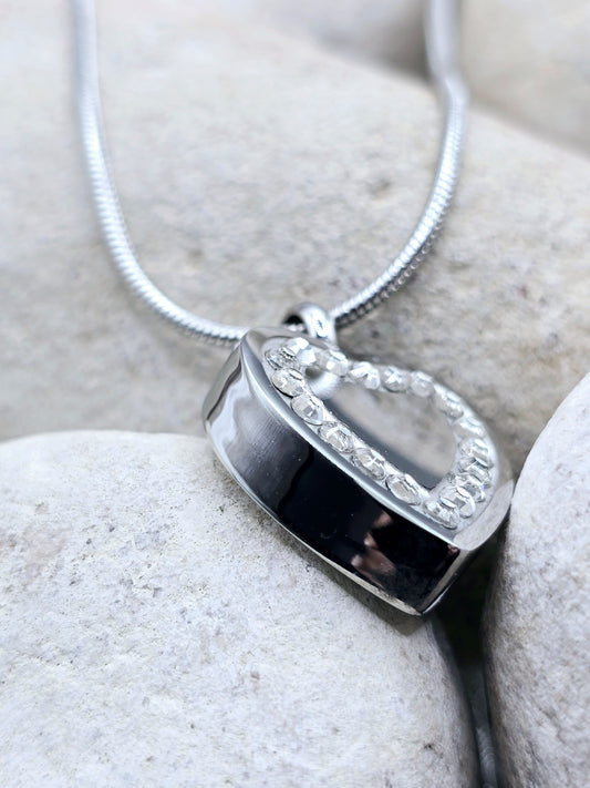 Mirror heart urn pendant and chain