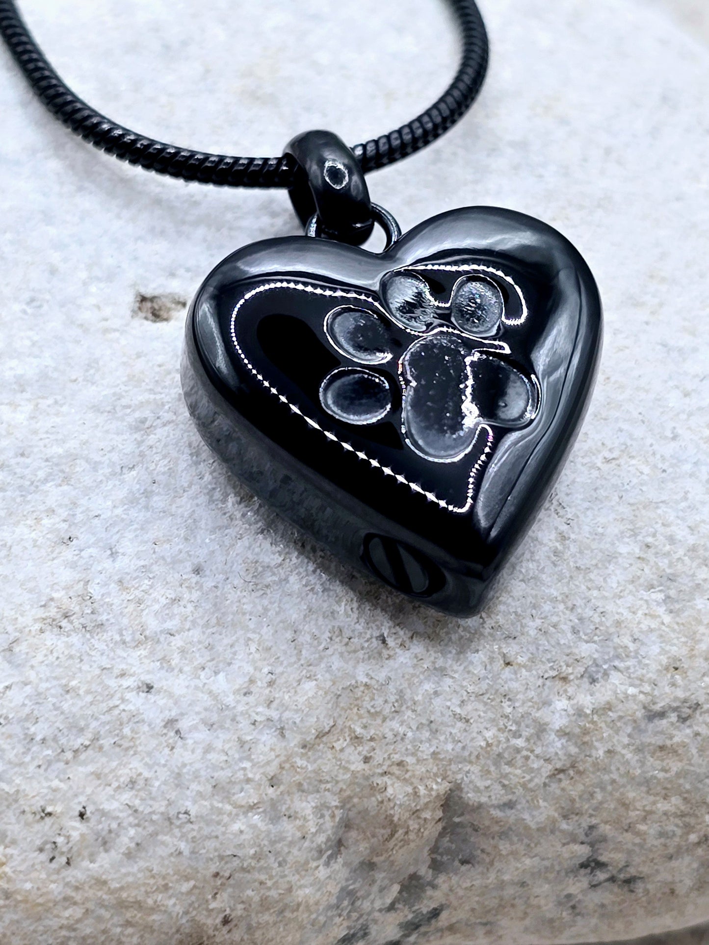 Black heart pet urn necklace