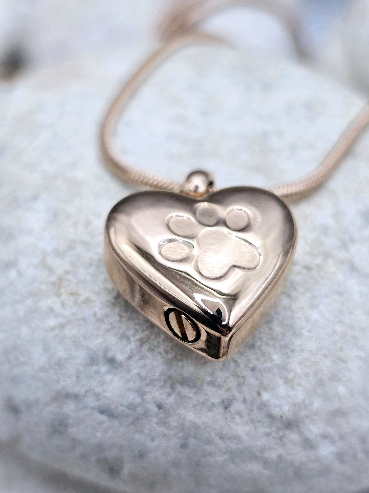 Rose gold heart pet urn necklace