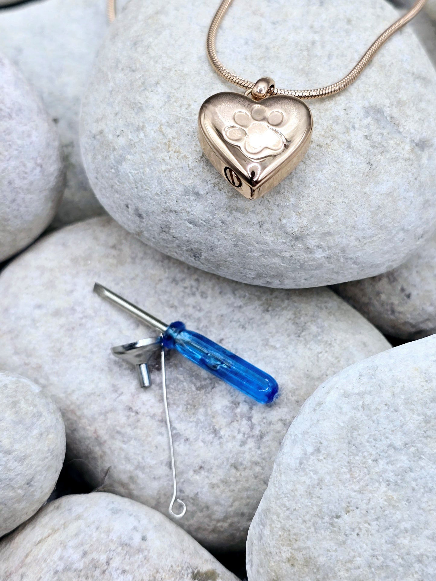 Rose gold heart pet urn necklace