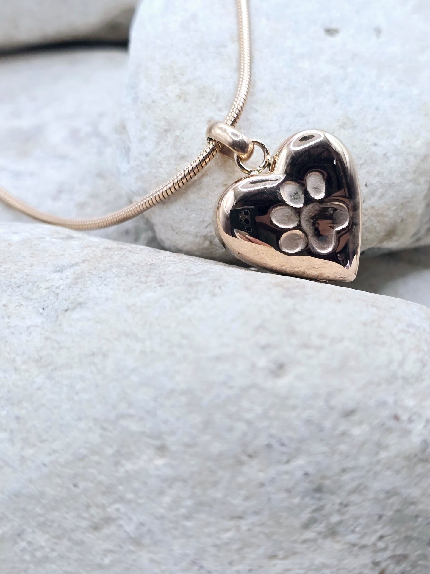 Rose gold heart pet urn necklace