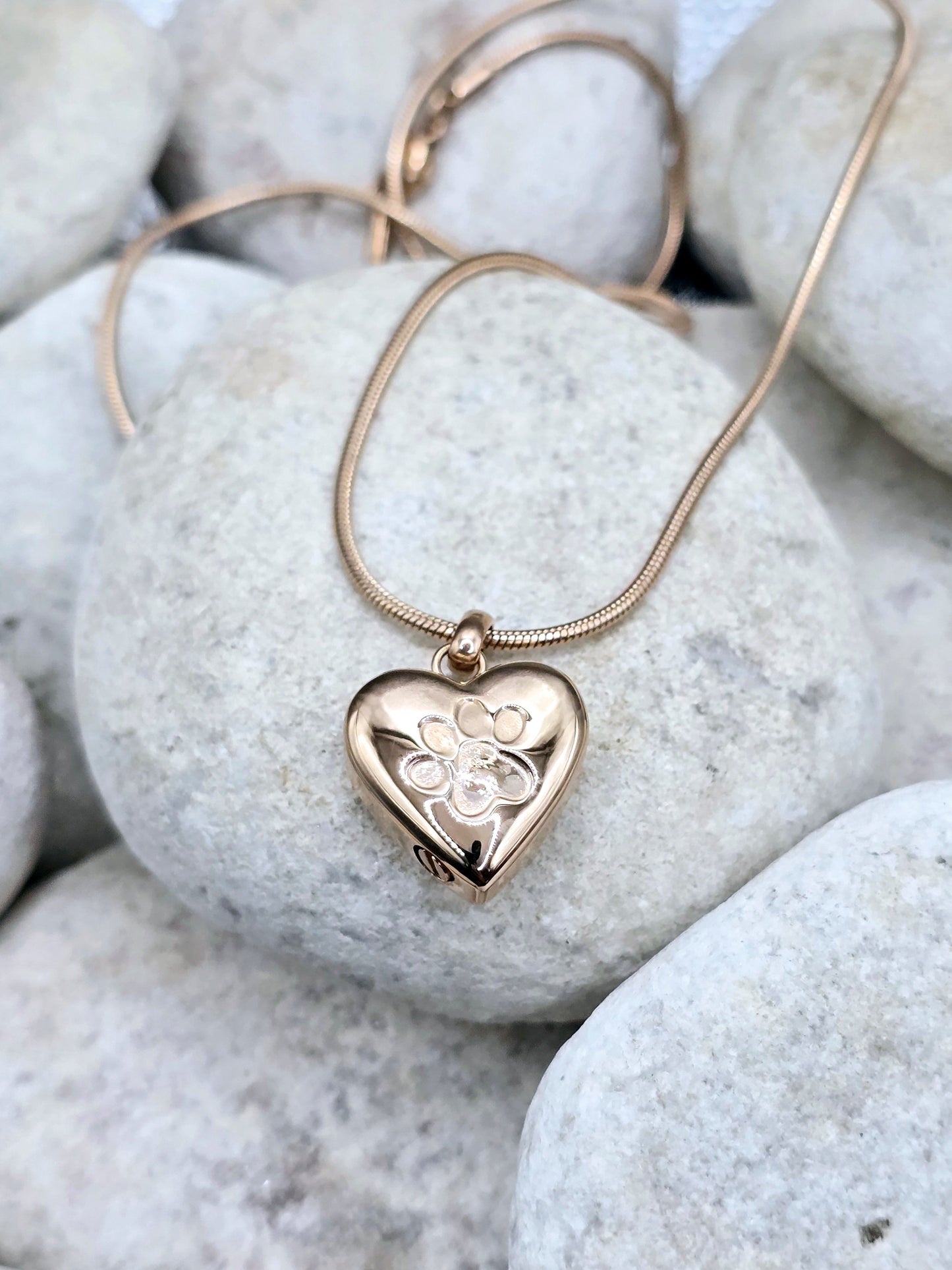 Rose gold heart pet urn necklace