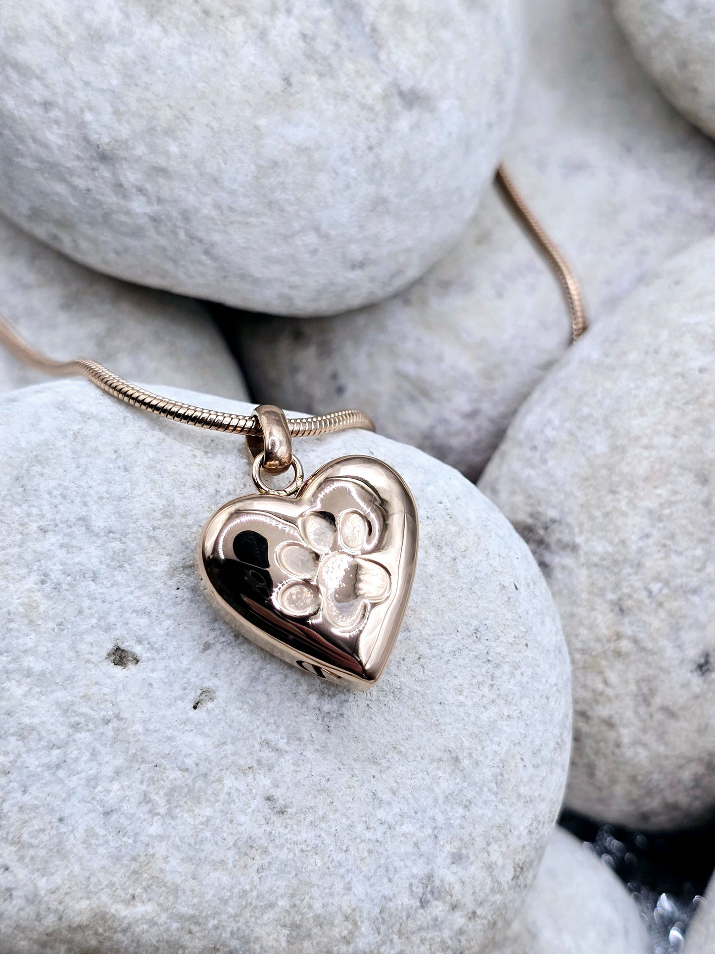 Rose gold heart pet urn necklace