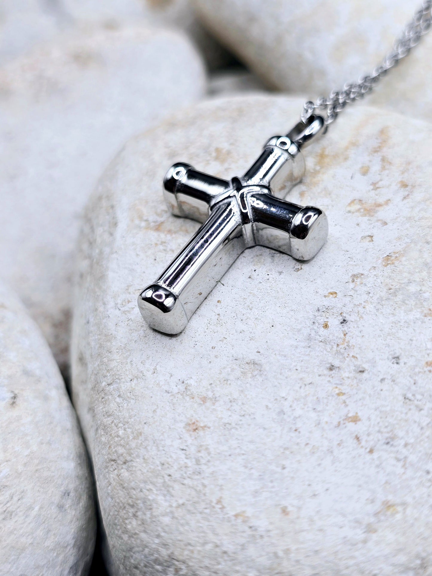 Silver cross urn necklace