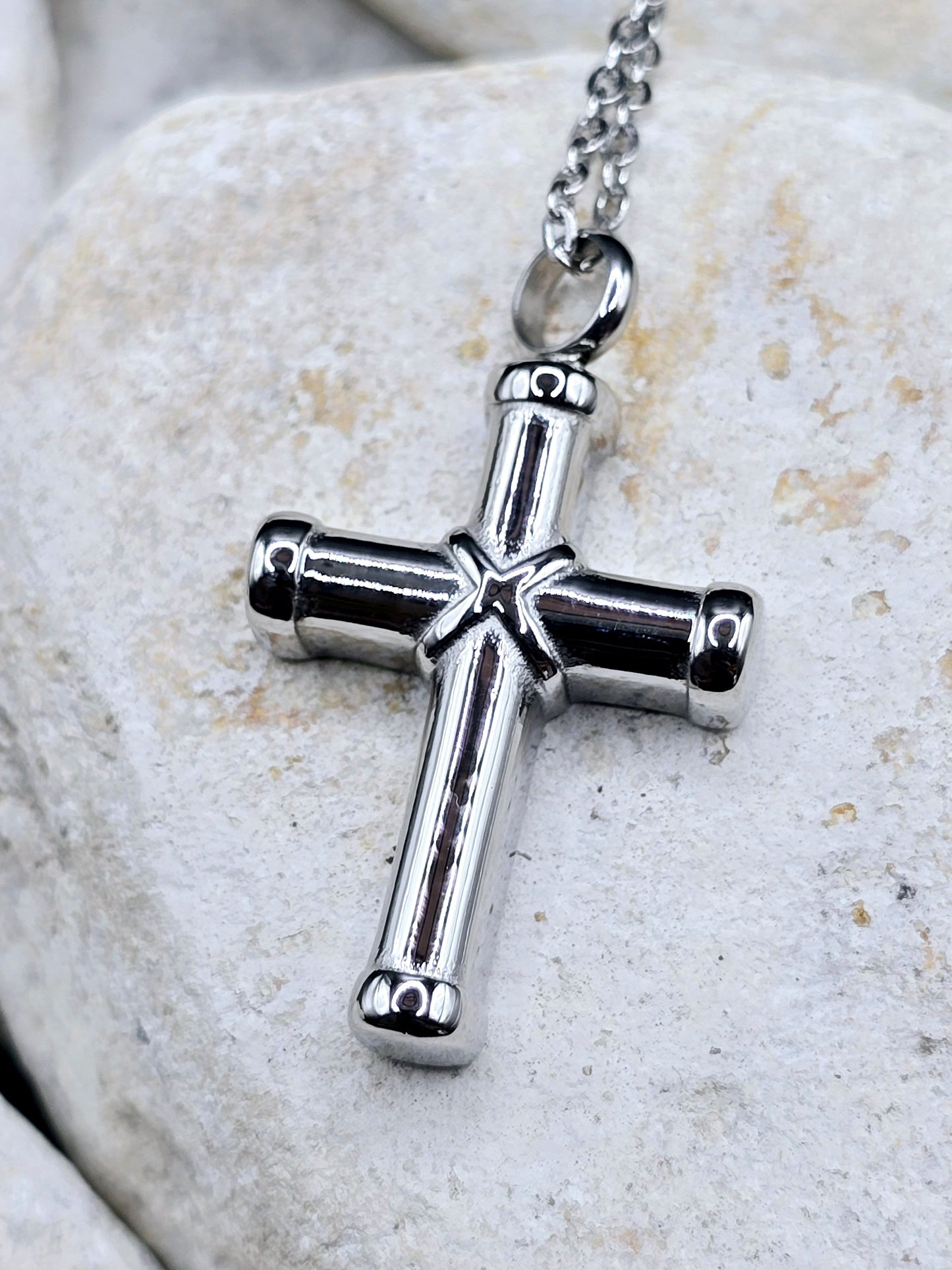 Silver cross urn necklace