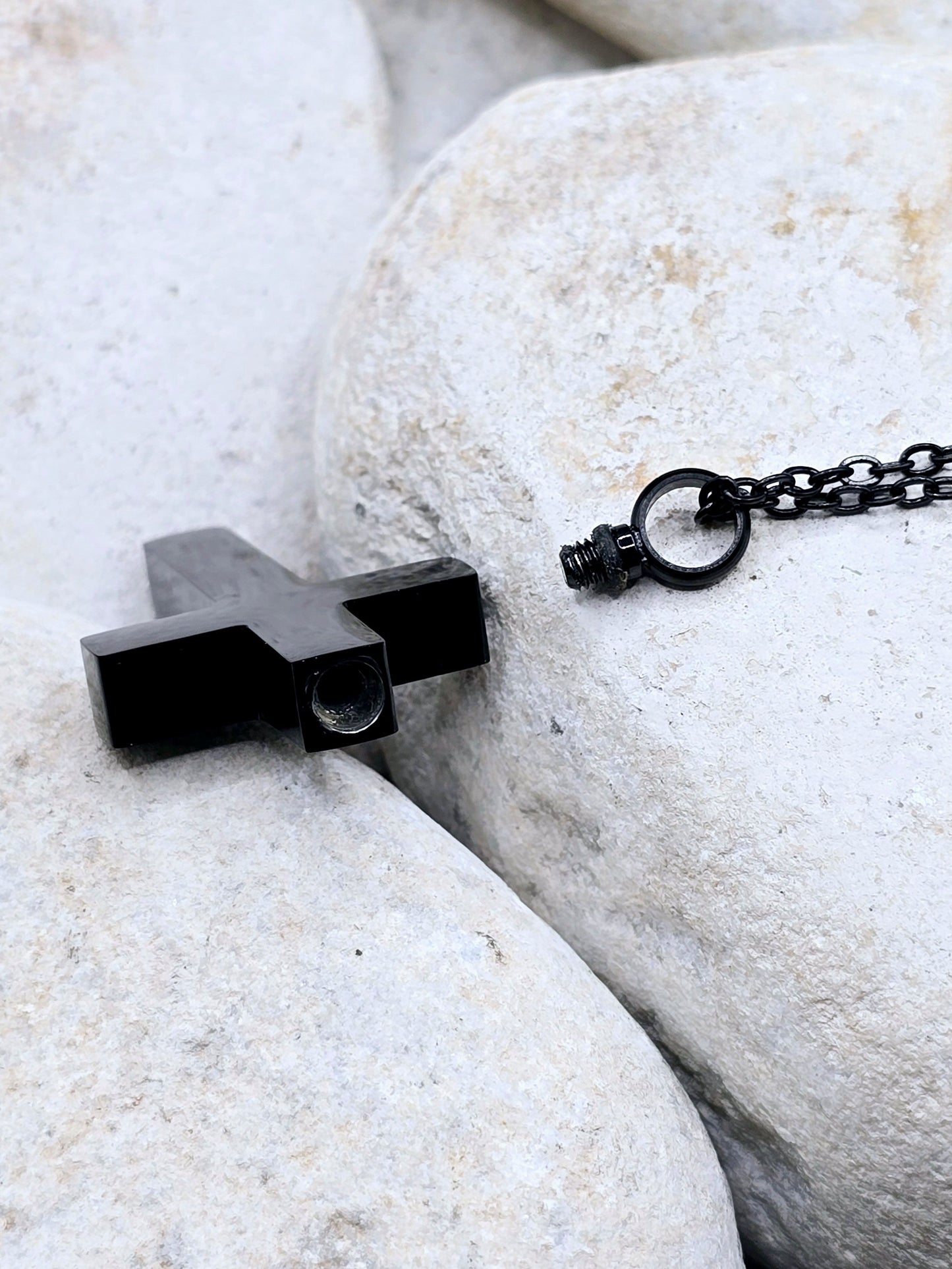 Black cross urn necklace
