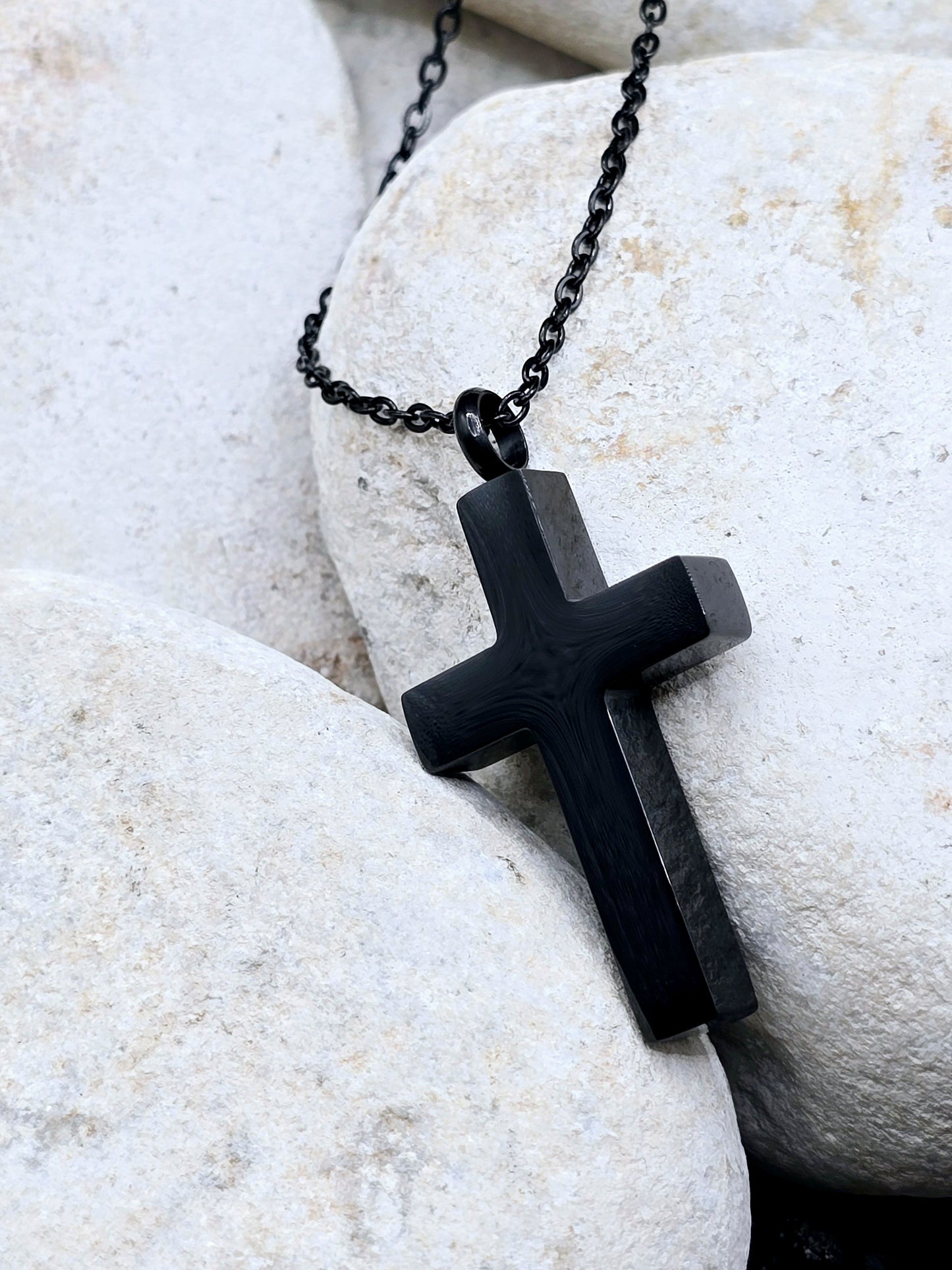 Black cross urn necklace