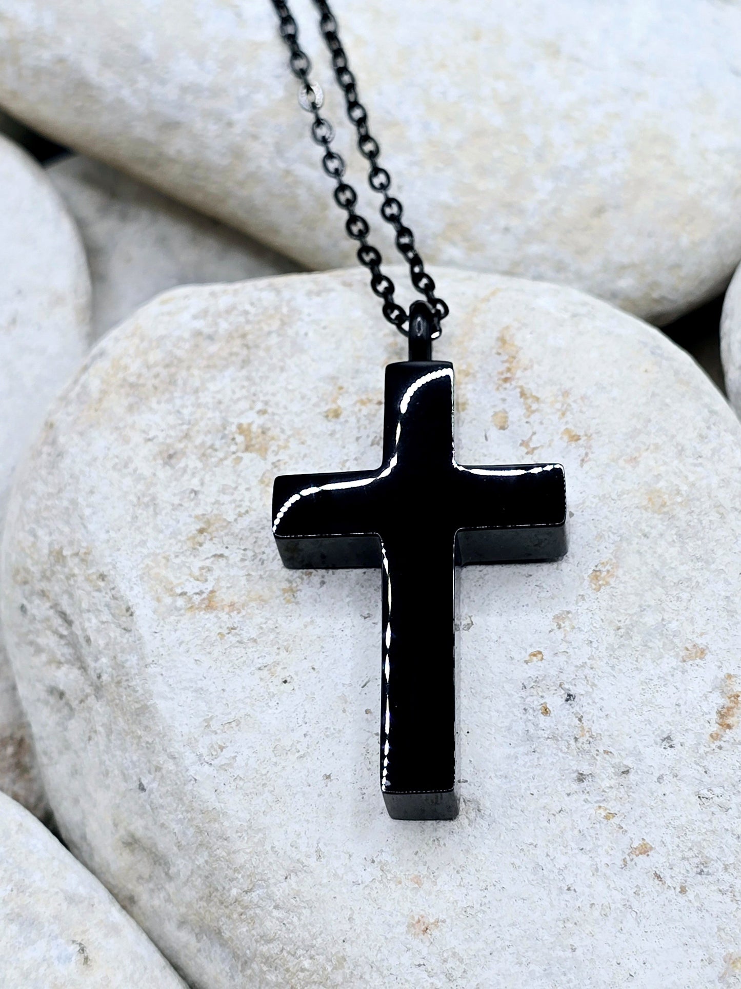 Black cross urn necklace
