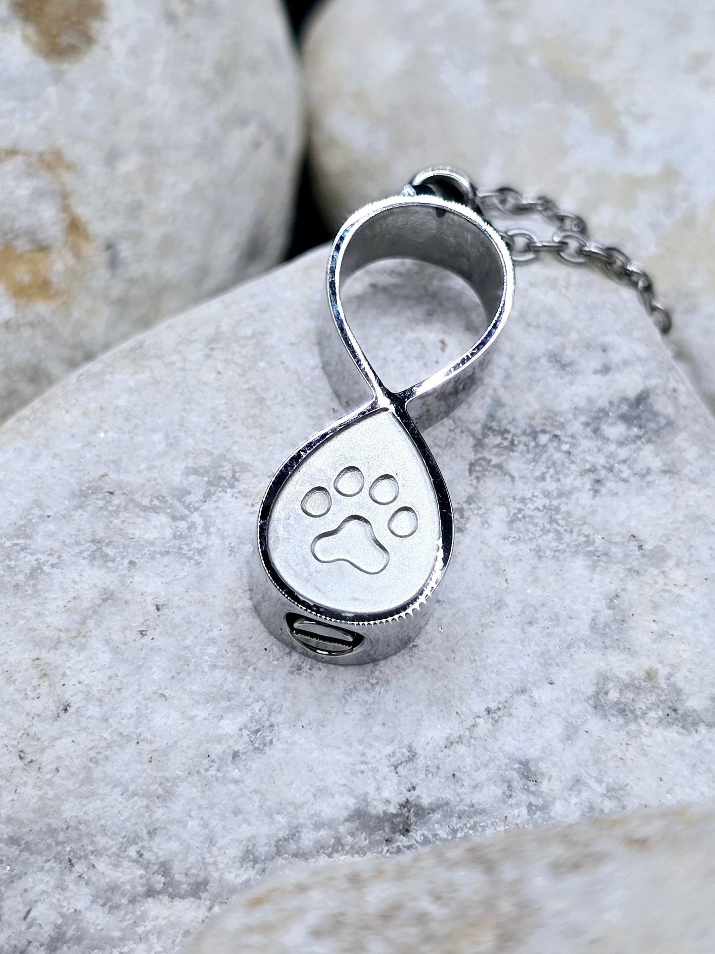 Silver infinity pet urn necklace