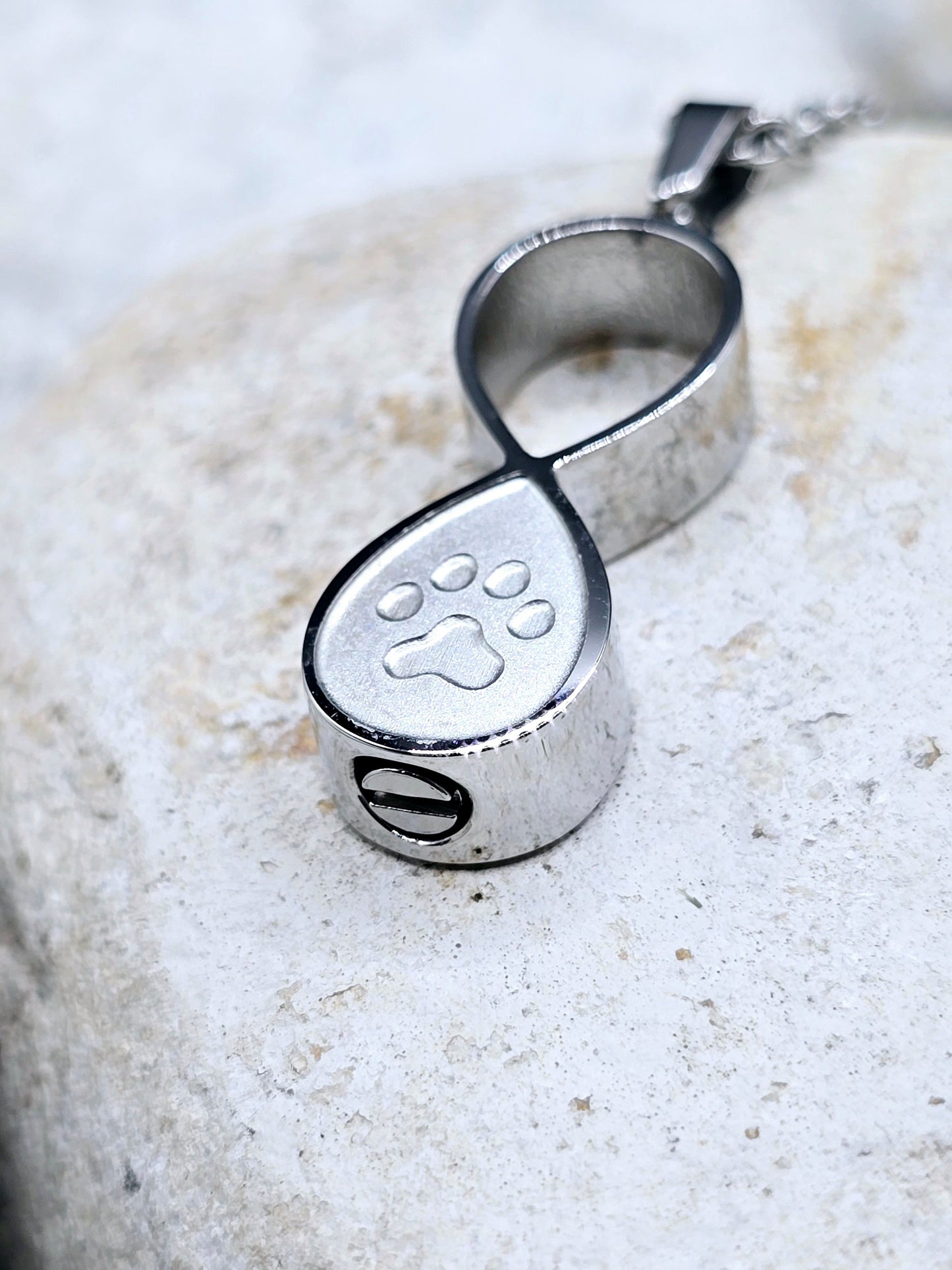 Silver infinity pet urn necklace