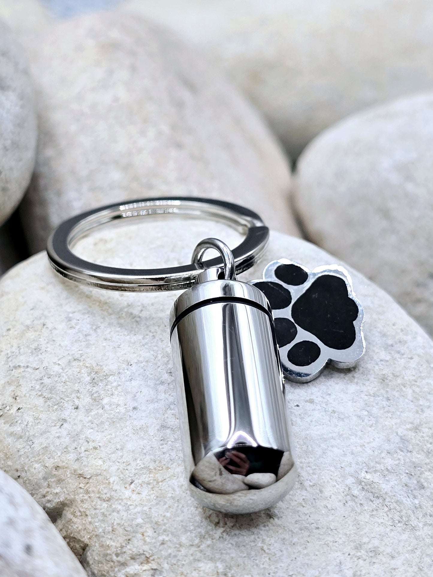 Silver paw print urn keychain