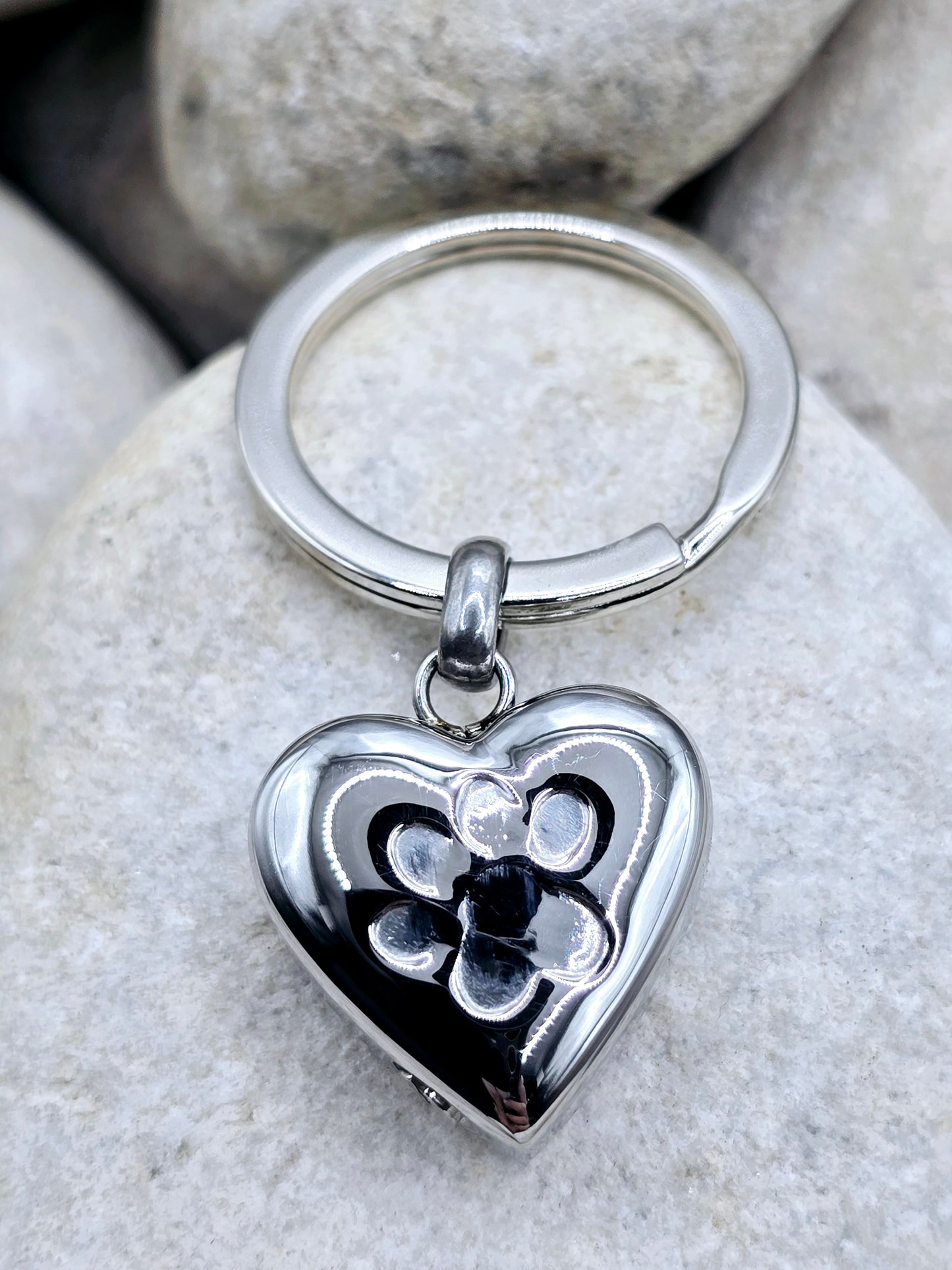 Silver heart pet urn keychain