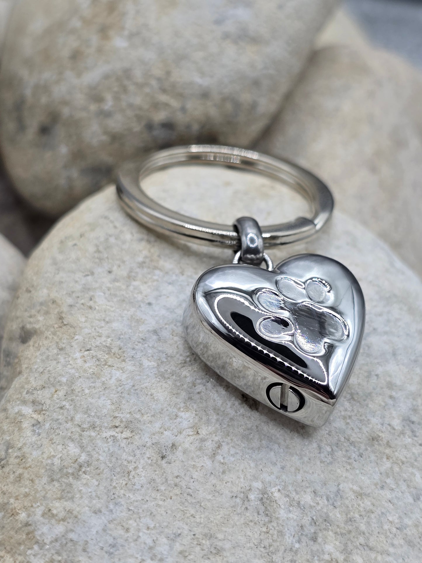 Silver heart pet urn keychain